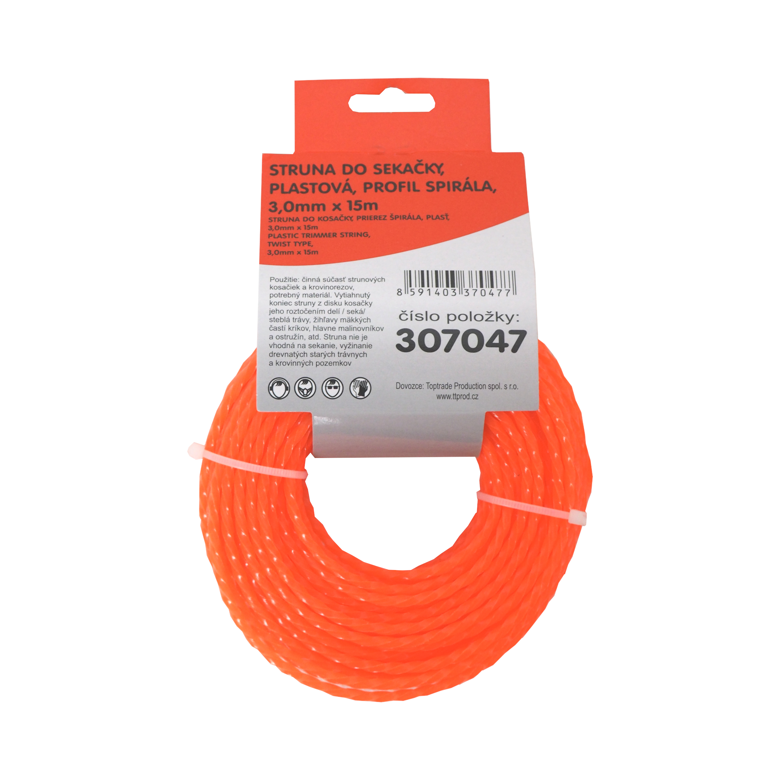 TOPTRADE vyžínací struna – spirálová 3,0 mm × 15 m