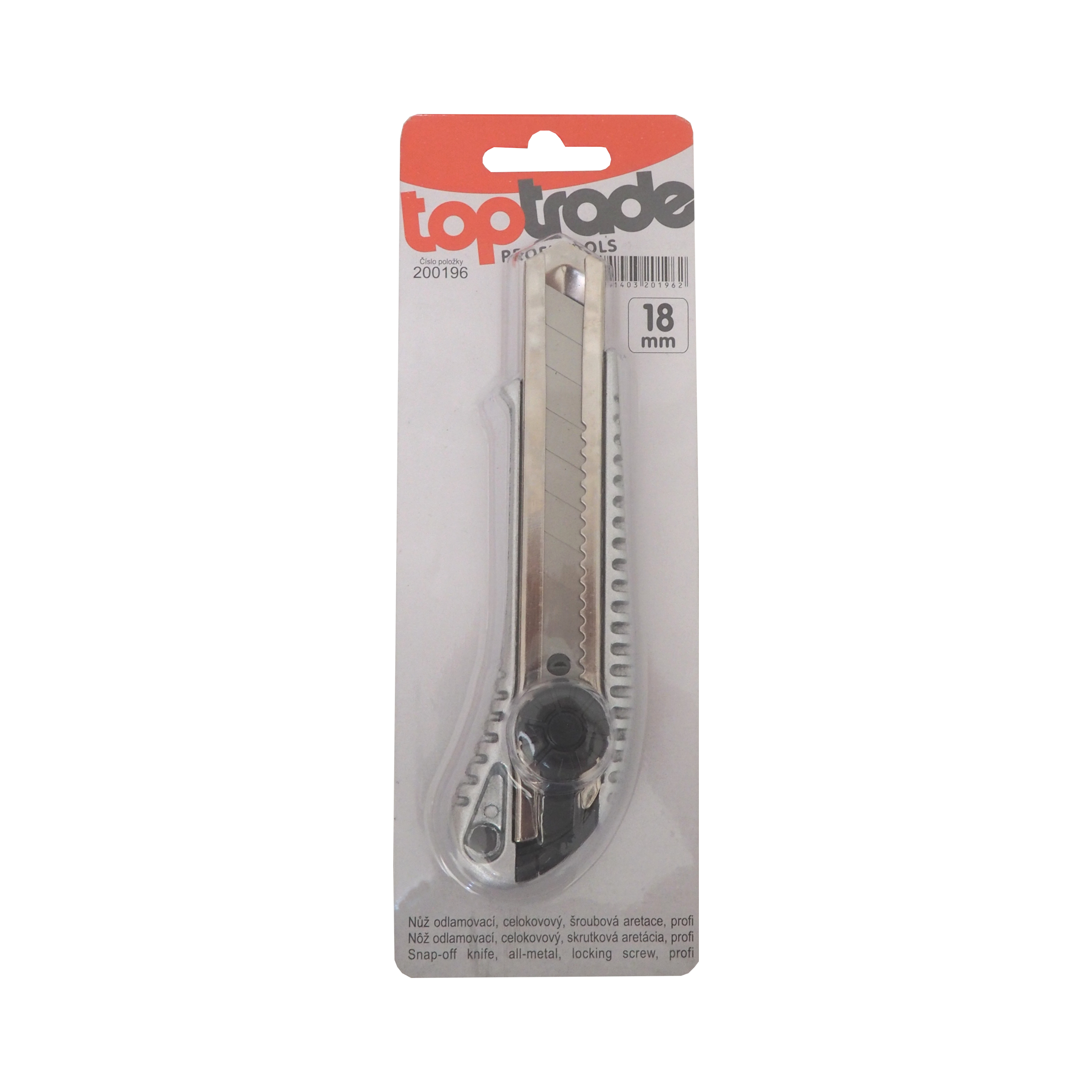 TOPTRADE odlamovací nůž 18 mm – celokovový, šroubová aretace