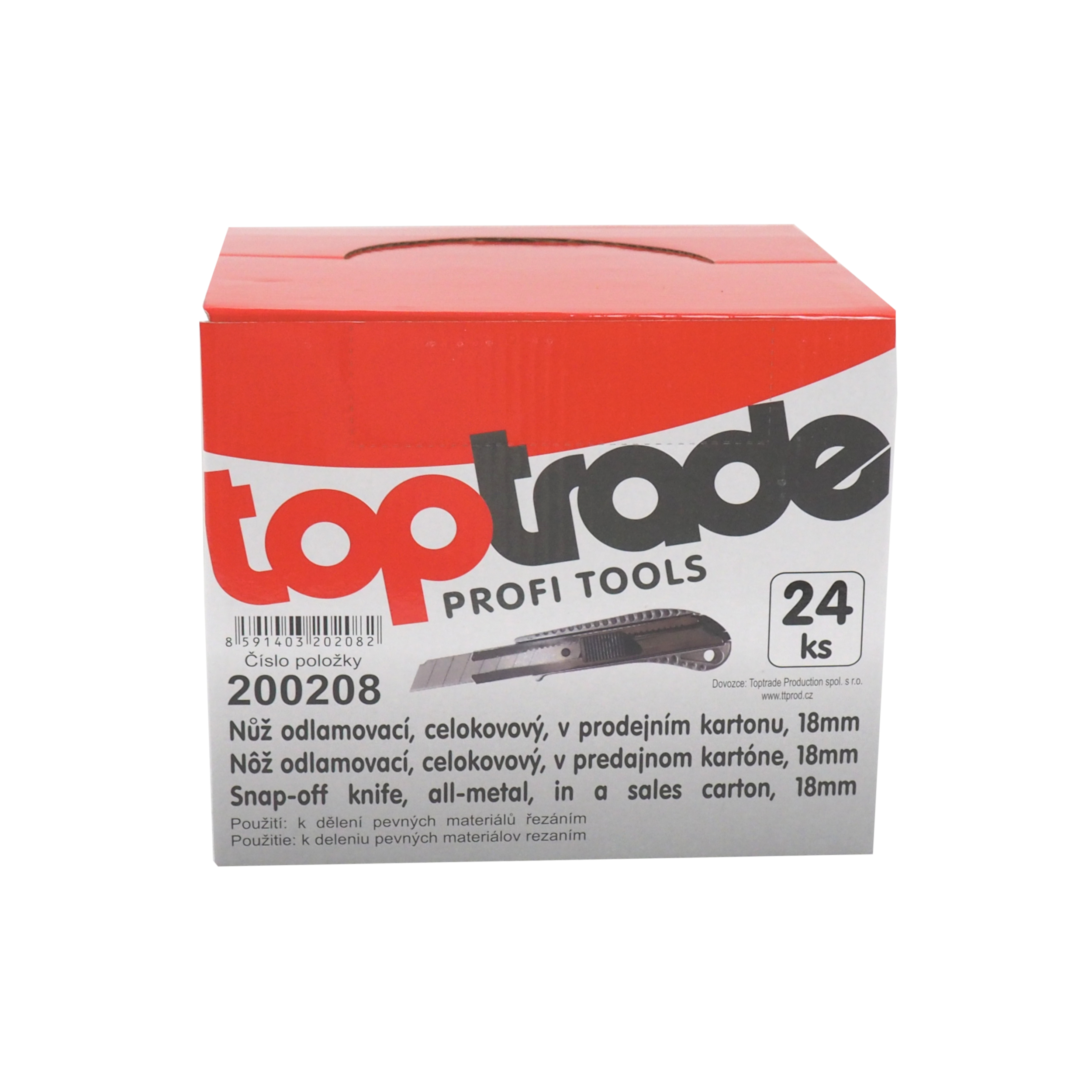 TOPTRADE nůž odlamovací celokovový 18 mm – sada 24 ks (prodejní karton)