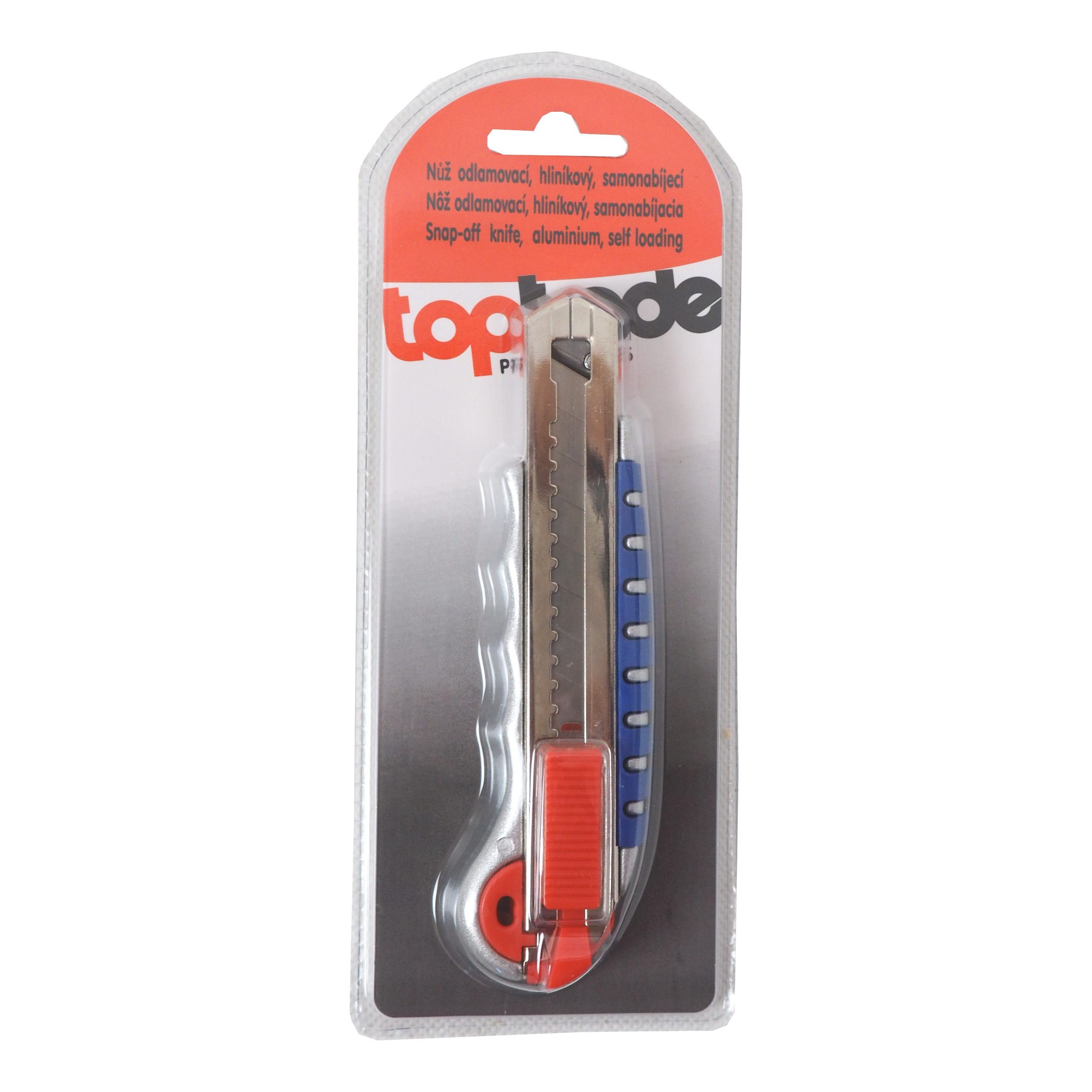 TOPTRADE odlamovací nůž 18 mm, hliníkový, samonabíjecí, kovová výztuha