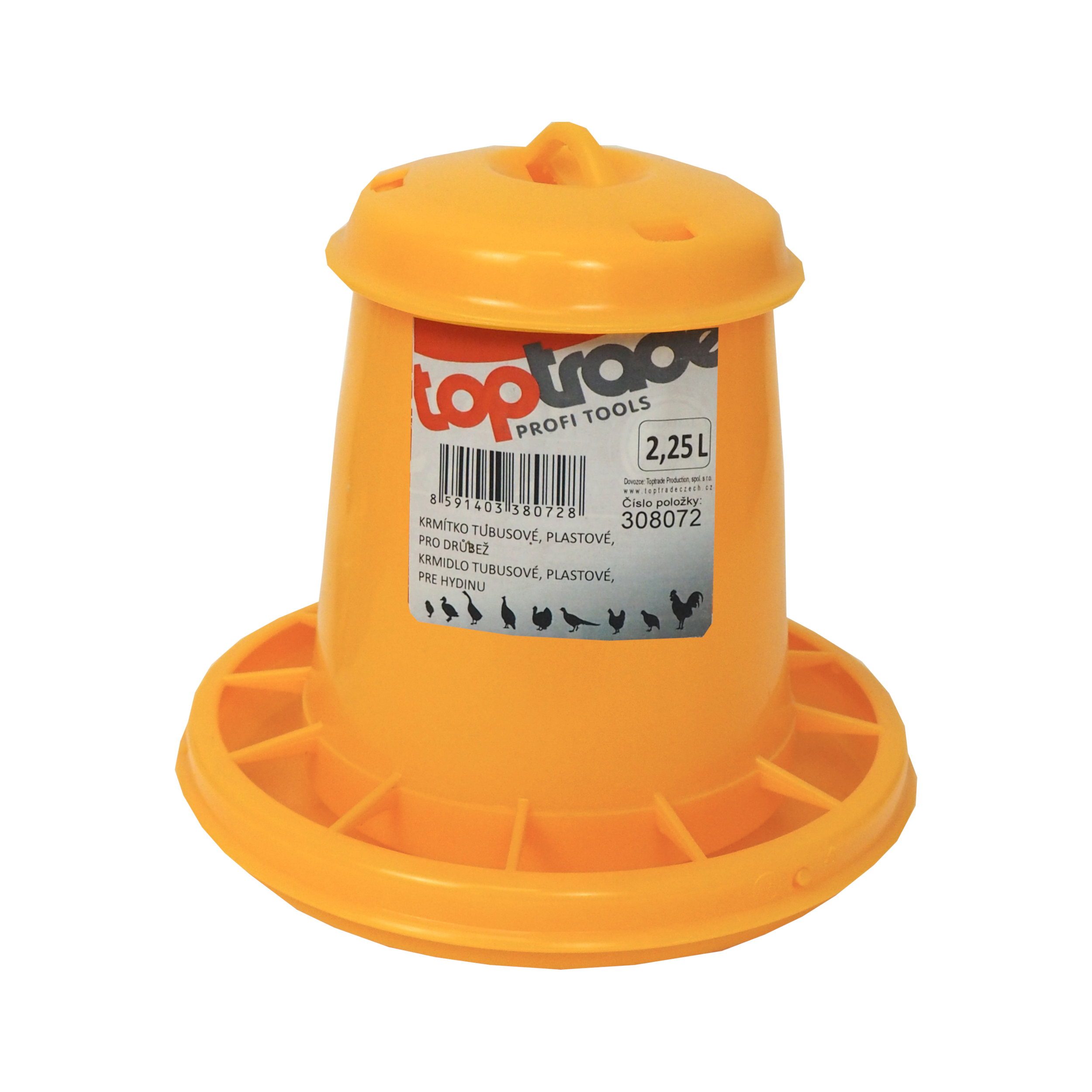 TOPTRADE tubusové krmítko pro drůbež 2,25 l – žluté, plast