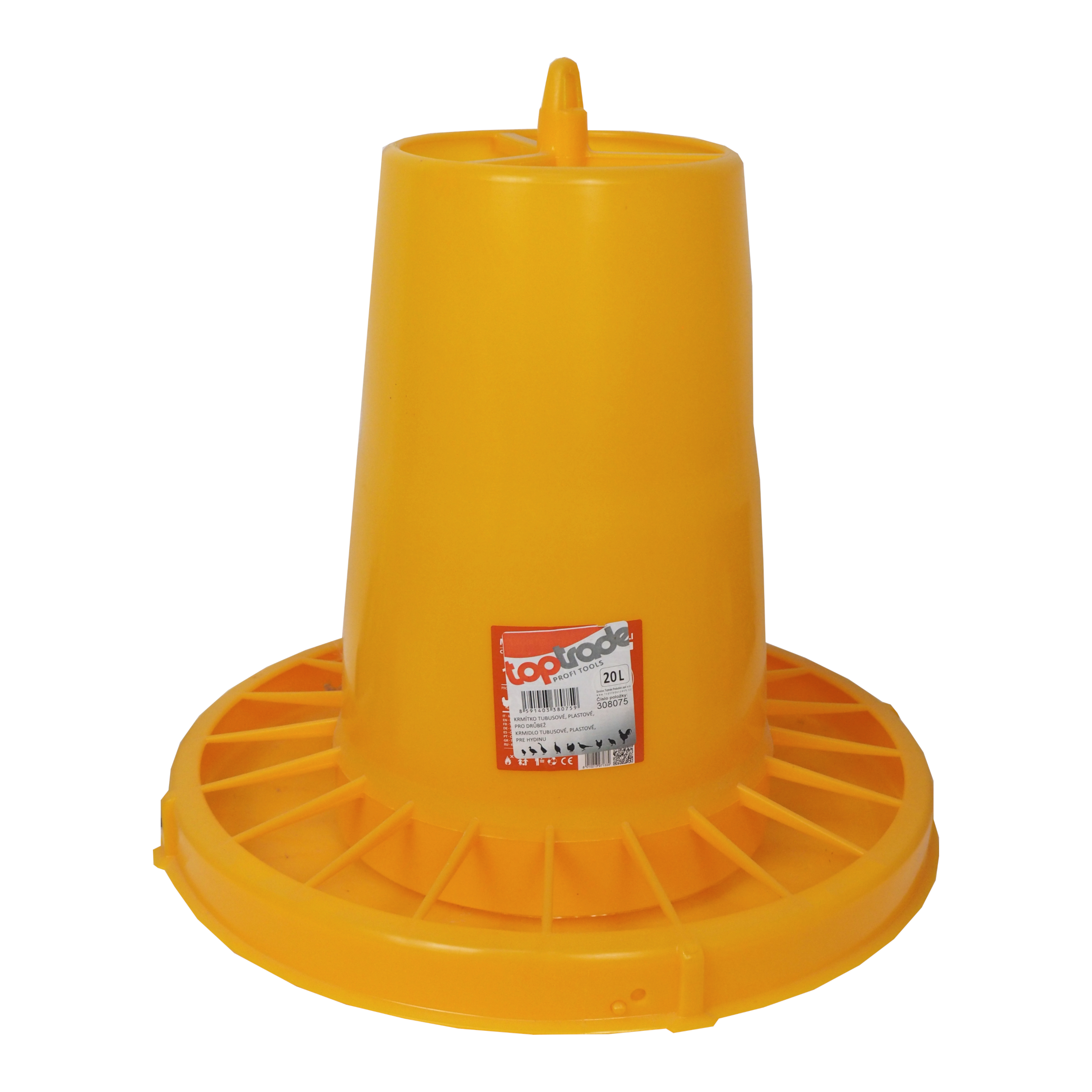 TOPTRADE tubusové krmítko pro drůbež 20 l, plast, žluté