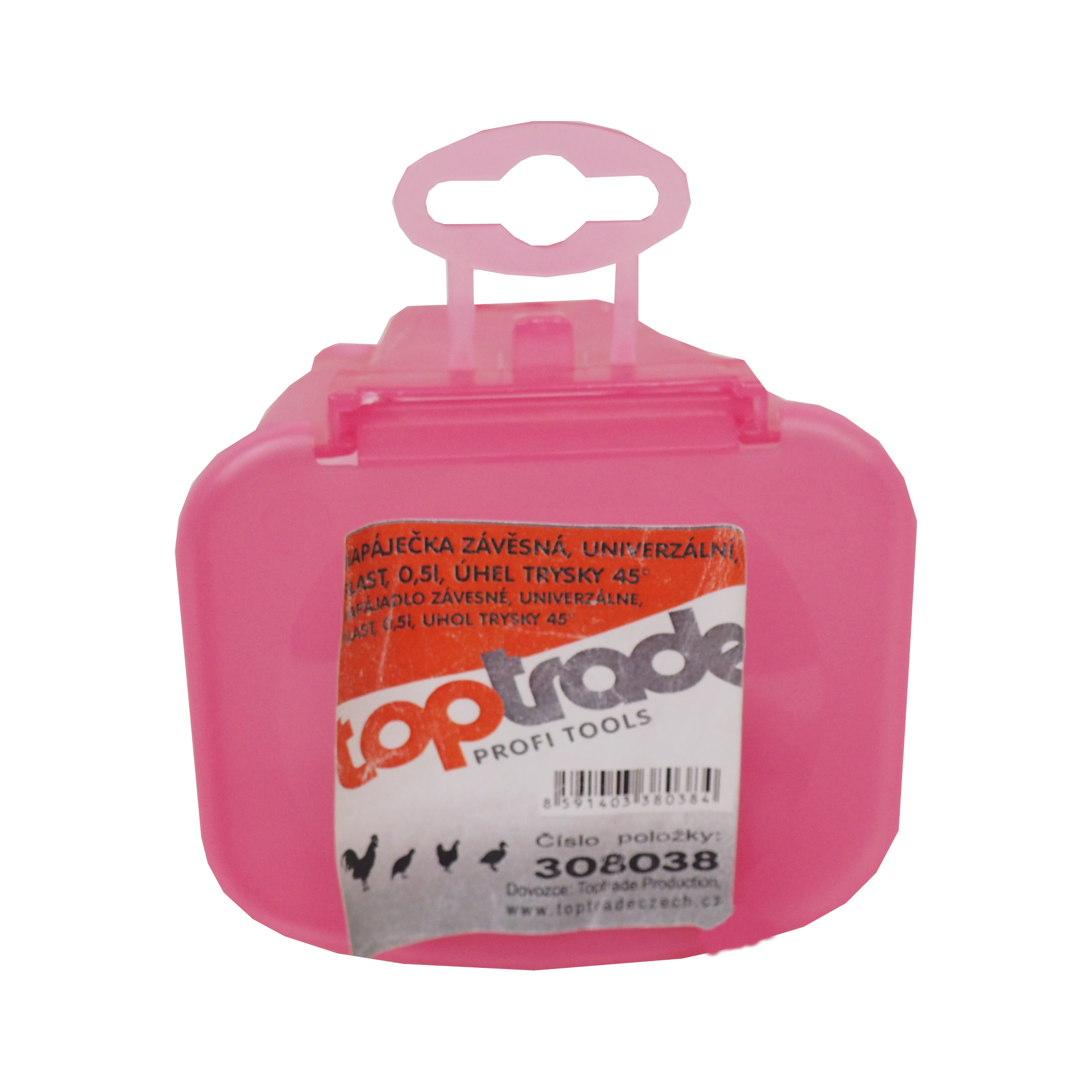 TOPTRADE závěsná napáječka s niplem 0,5 l – plast, 45°