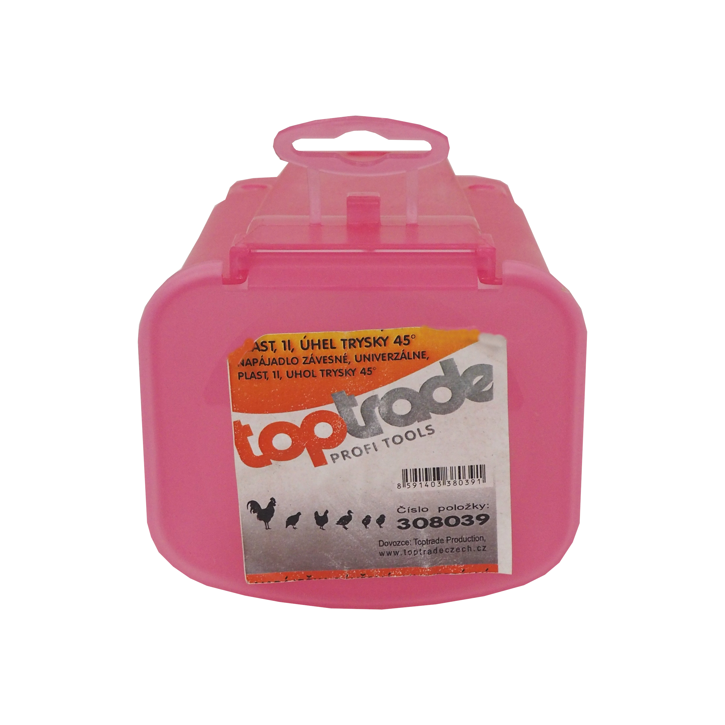 TOPTRADE napáječka s niplem 1 l – závěsná, 45°, plast