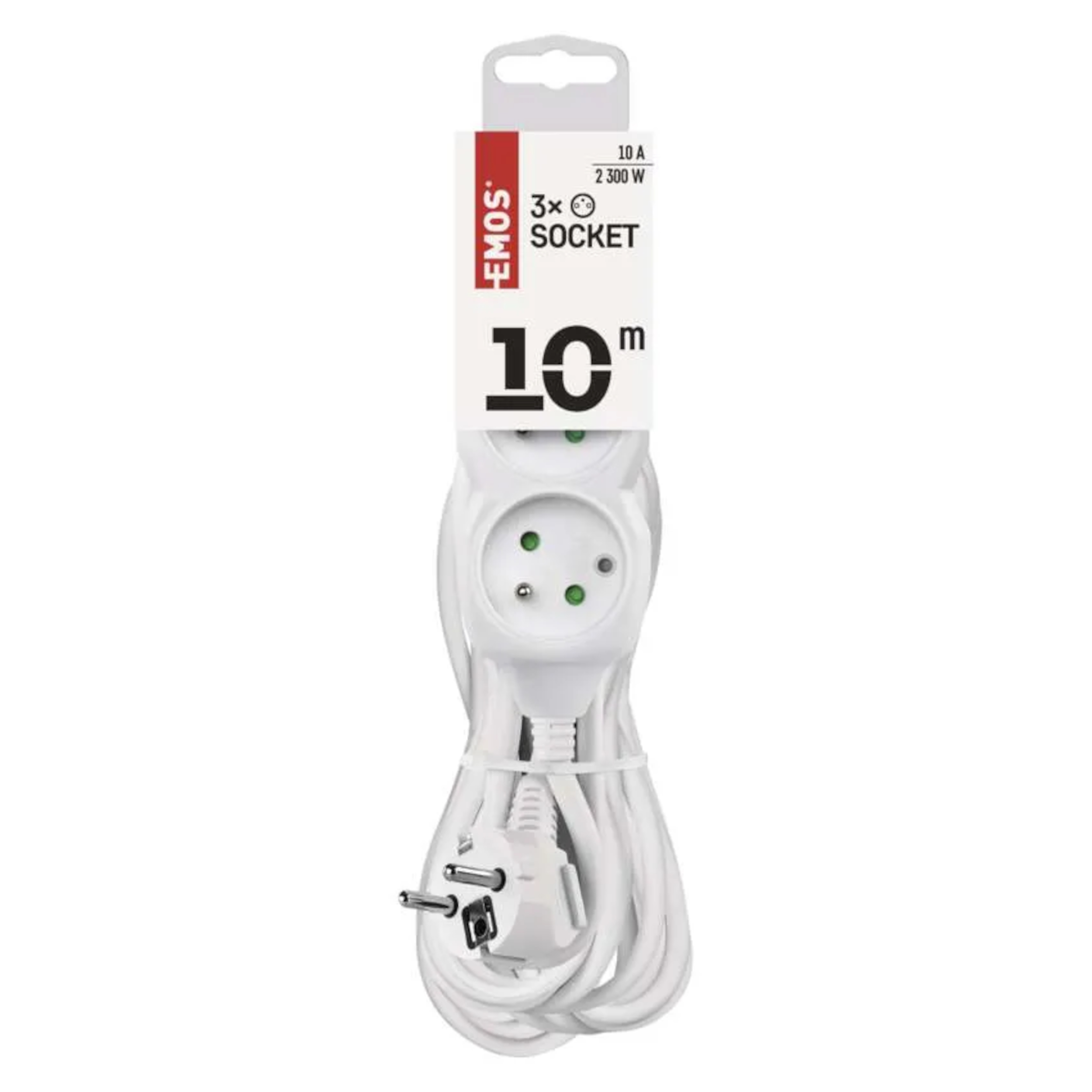 Prodlužovací kabel 10 m, 3 zásuvky, bez vypínače, bílý (250 V~/10 A)