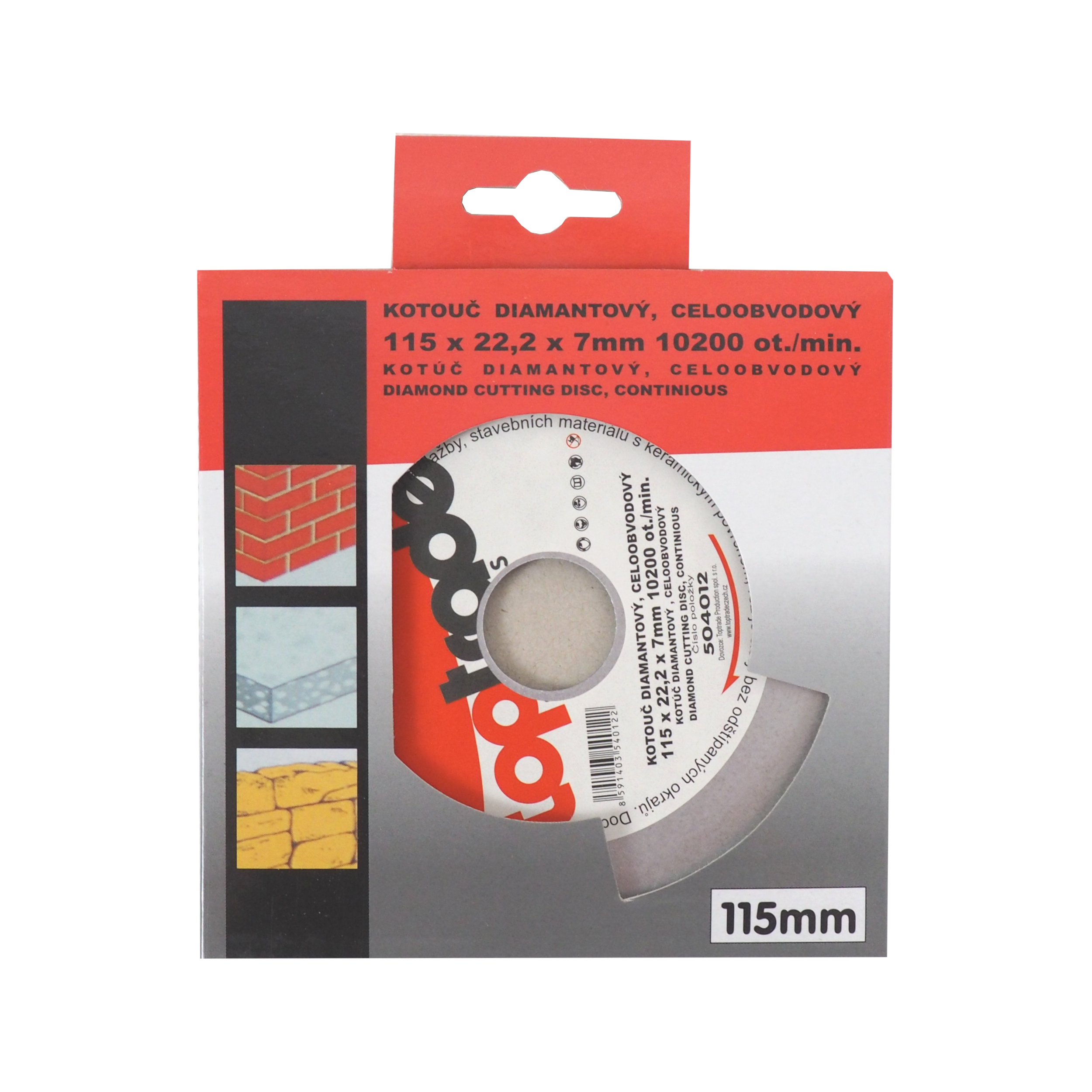 TOPTRADE kotouč diamantový, celoobvodový 115 × 22,2 × 7 mm – standard
