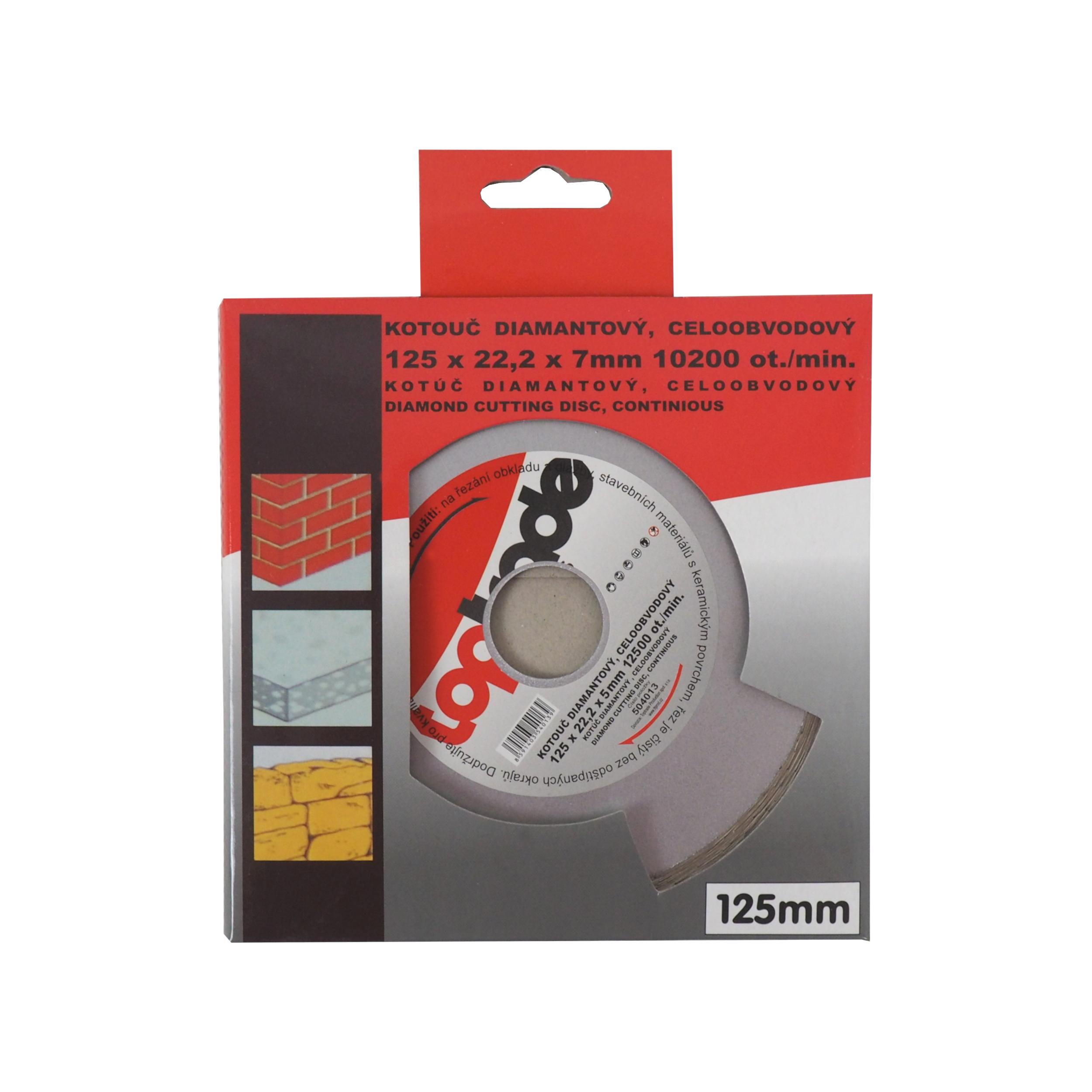 TOPTRADE diamantový kotouč 125 mm – celoobvodový, otvor 22,2 mm (standard)