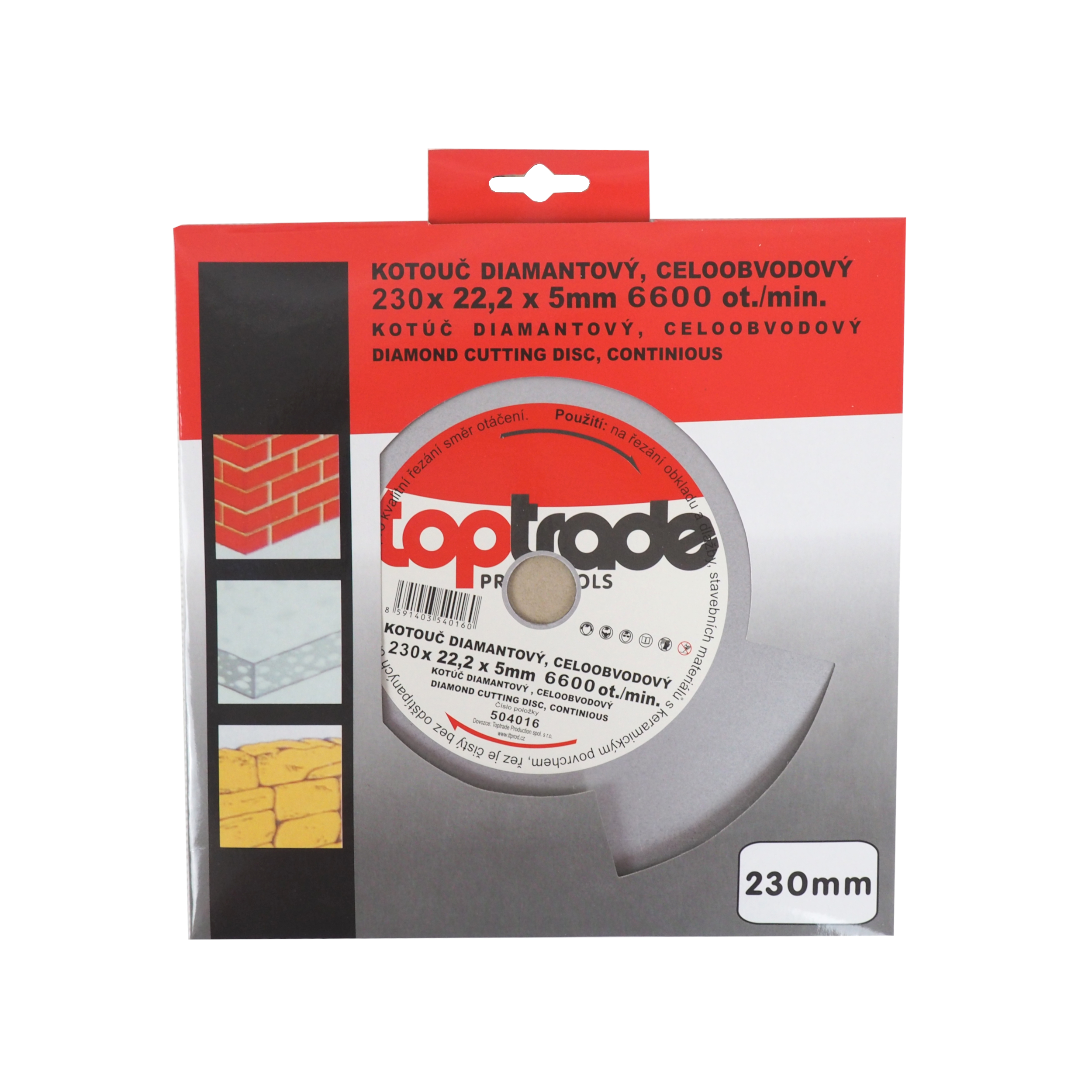 TOPTRADE diamantový kotouč celoobvodový 230 × 22,2 × 7 mm – Standard