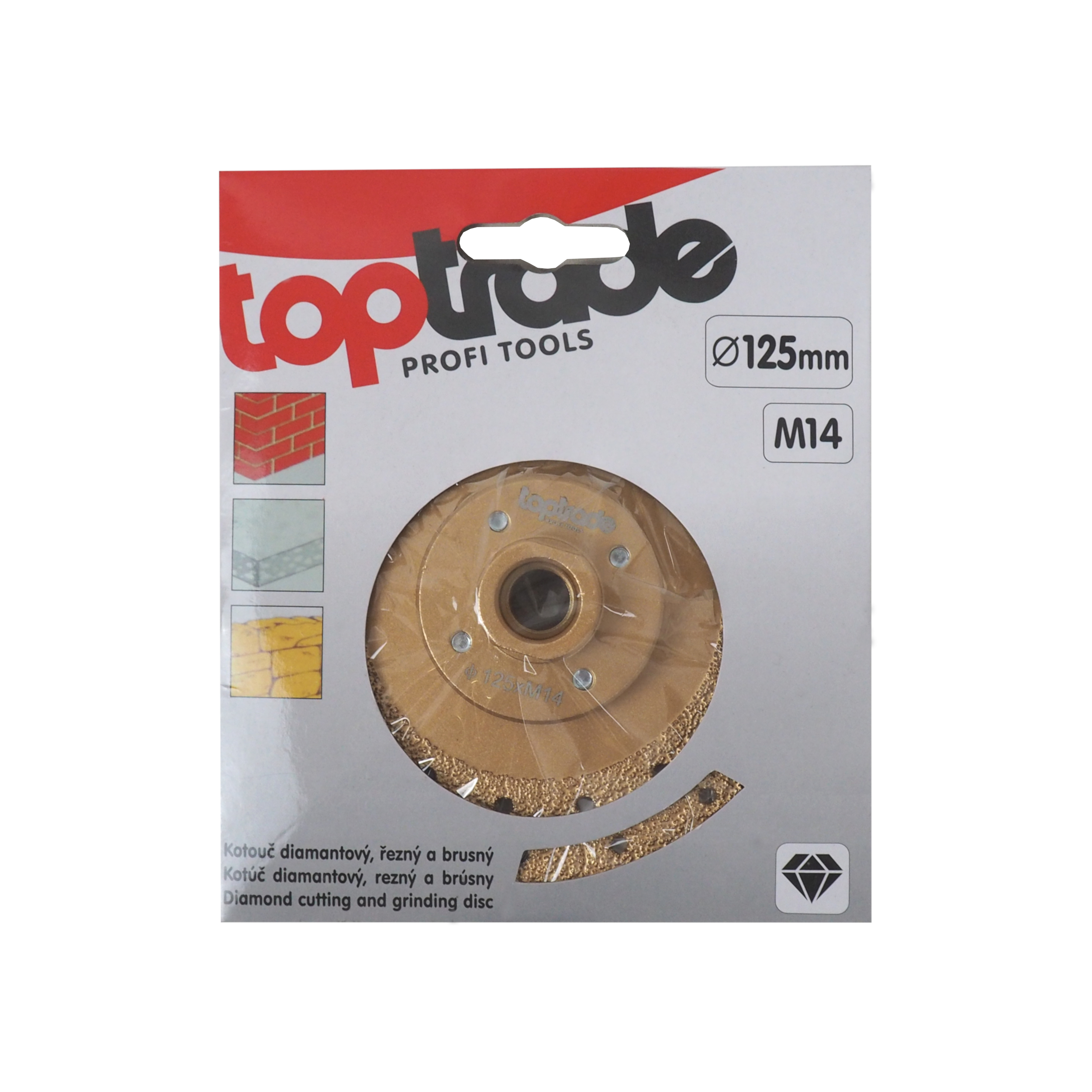 TOPTRADE diamantový kotouč 125 mm M14 – řezný a brusný
