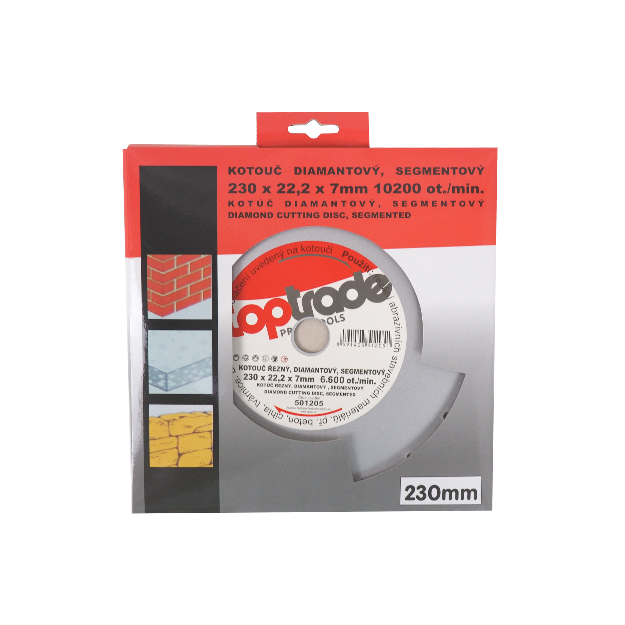 TOPTRADE diamantový kotouč segmentový 230×22,2×7 mm (hobby)