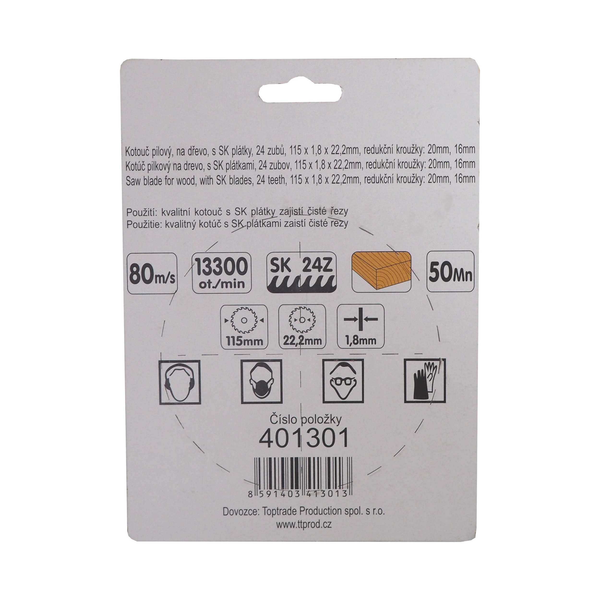 TOPTRADE pilový kotouč na dřevo 115 × 1,8 × 22,2 mm, 24 zubů (SK, ATB)