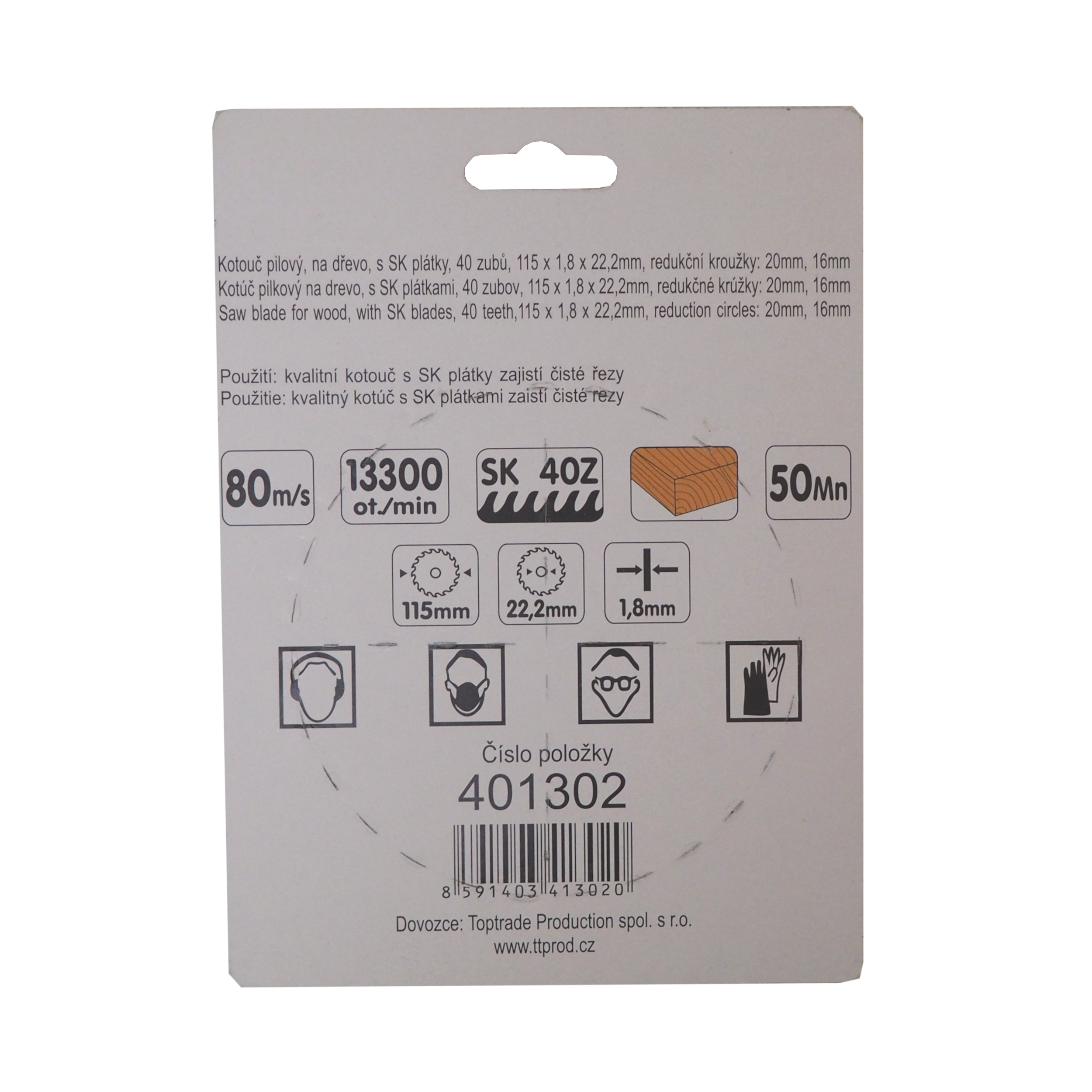 TOPTRADE pilový kotouč na dřevo 115 × 1,8 × 22,2 mm, 40 zubů (SK) – 401302
