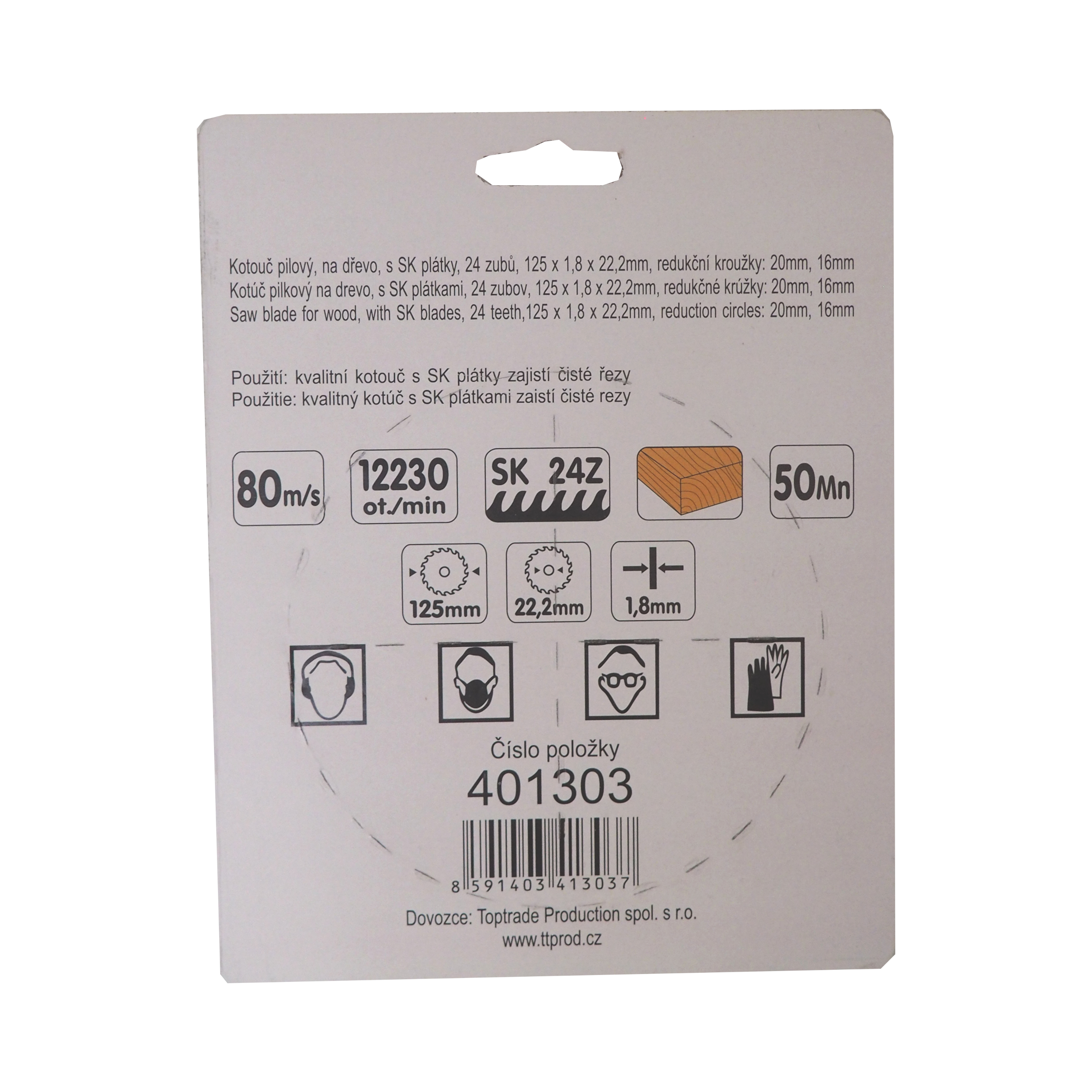 TOPTRADE pilový kotouč na dřevo 125 × 1,8 × 22,2 mm, 24 zubů, SK, 401303