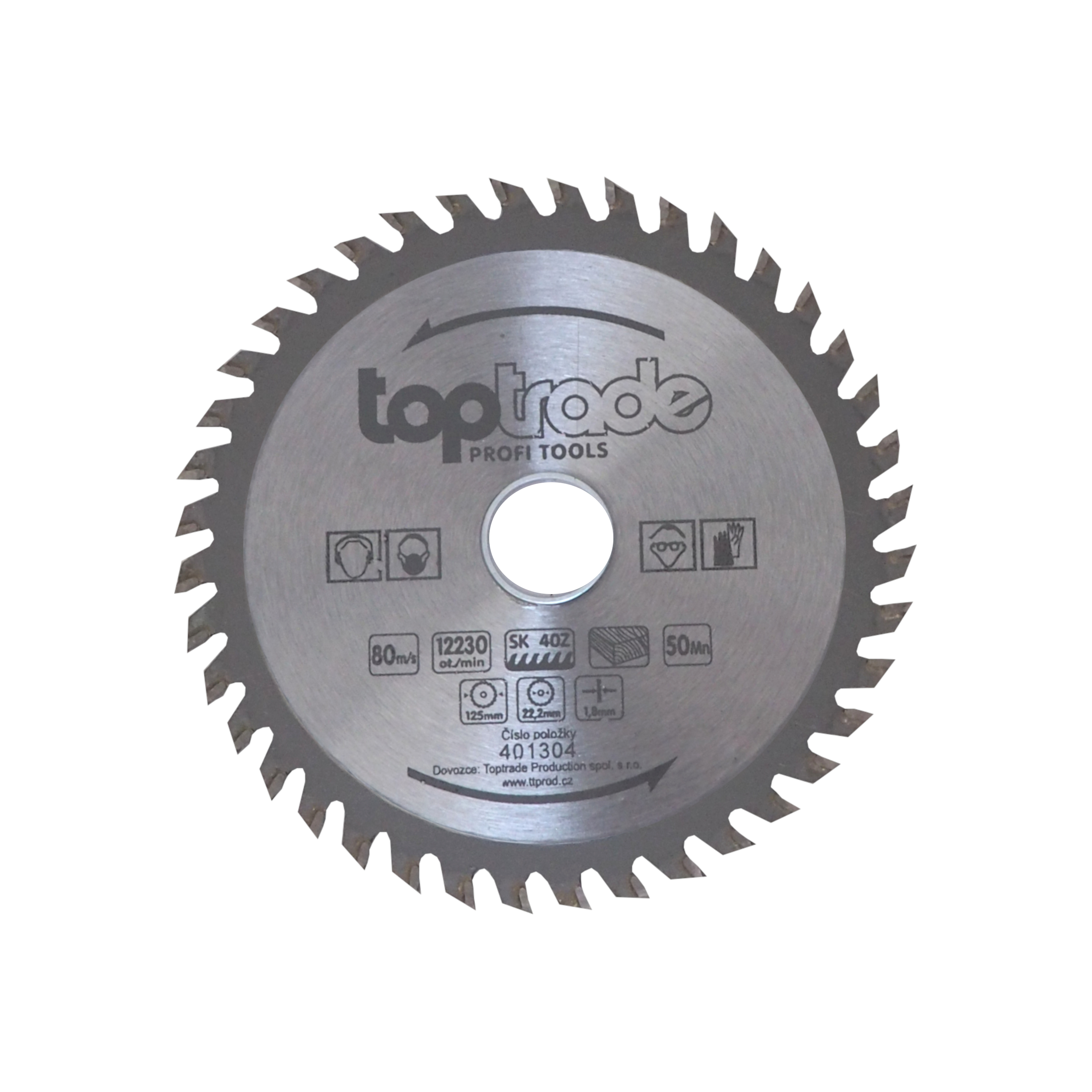TOPTRADE pilový kotouč na dřevo 125 × 1,8 × 22,2 mm, 40Z (SK, ATB) + redukce 20/16 – 401304 (125 mm, 40 zubů, SK plátky, ATB, otvor 22,2 + redukce 20/16)