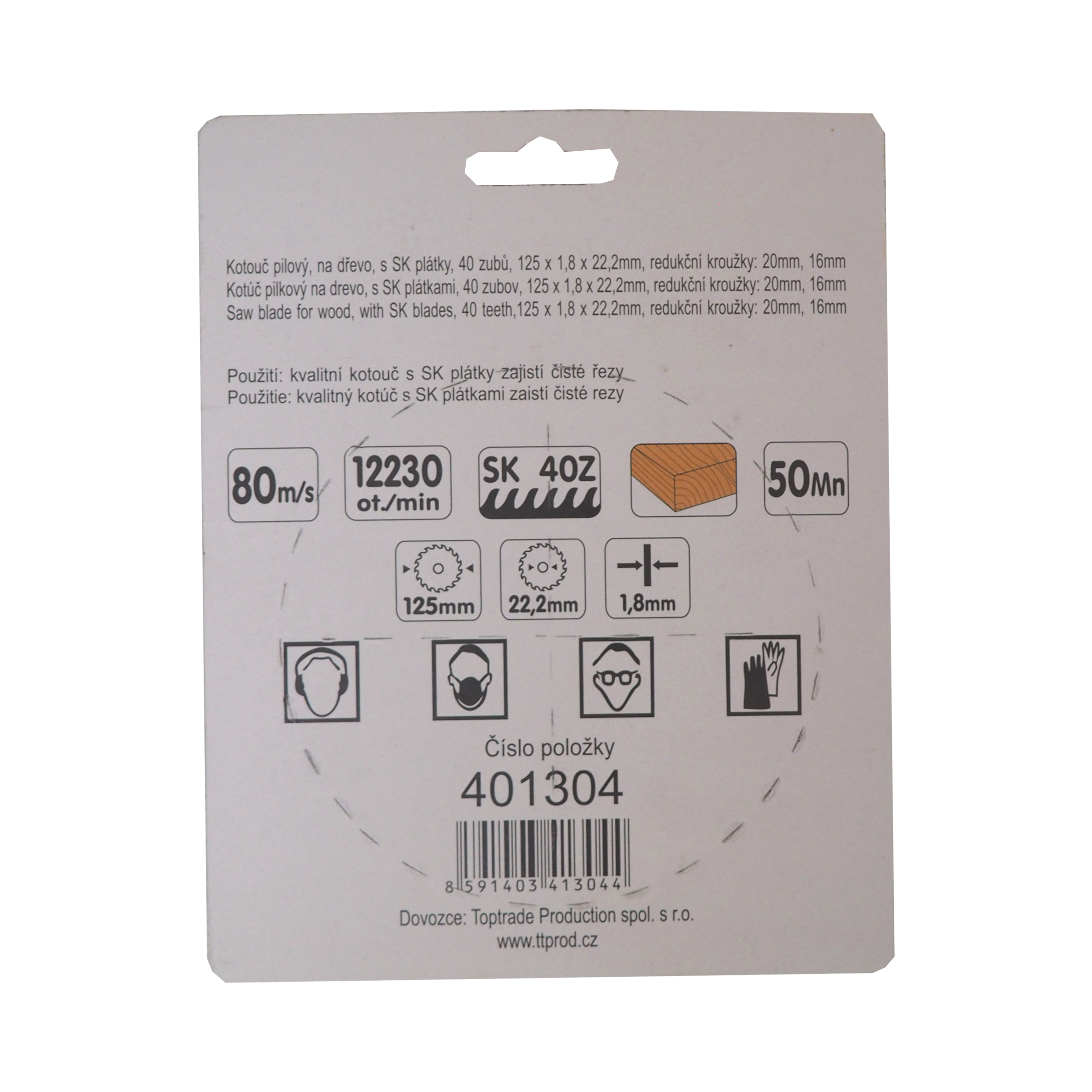 TOPTRADE pilový kotouč na dřevo 125 × 1,8 × 22,2 mm, 40Z (SK, ATB) + redukce 20/16 – 401304