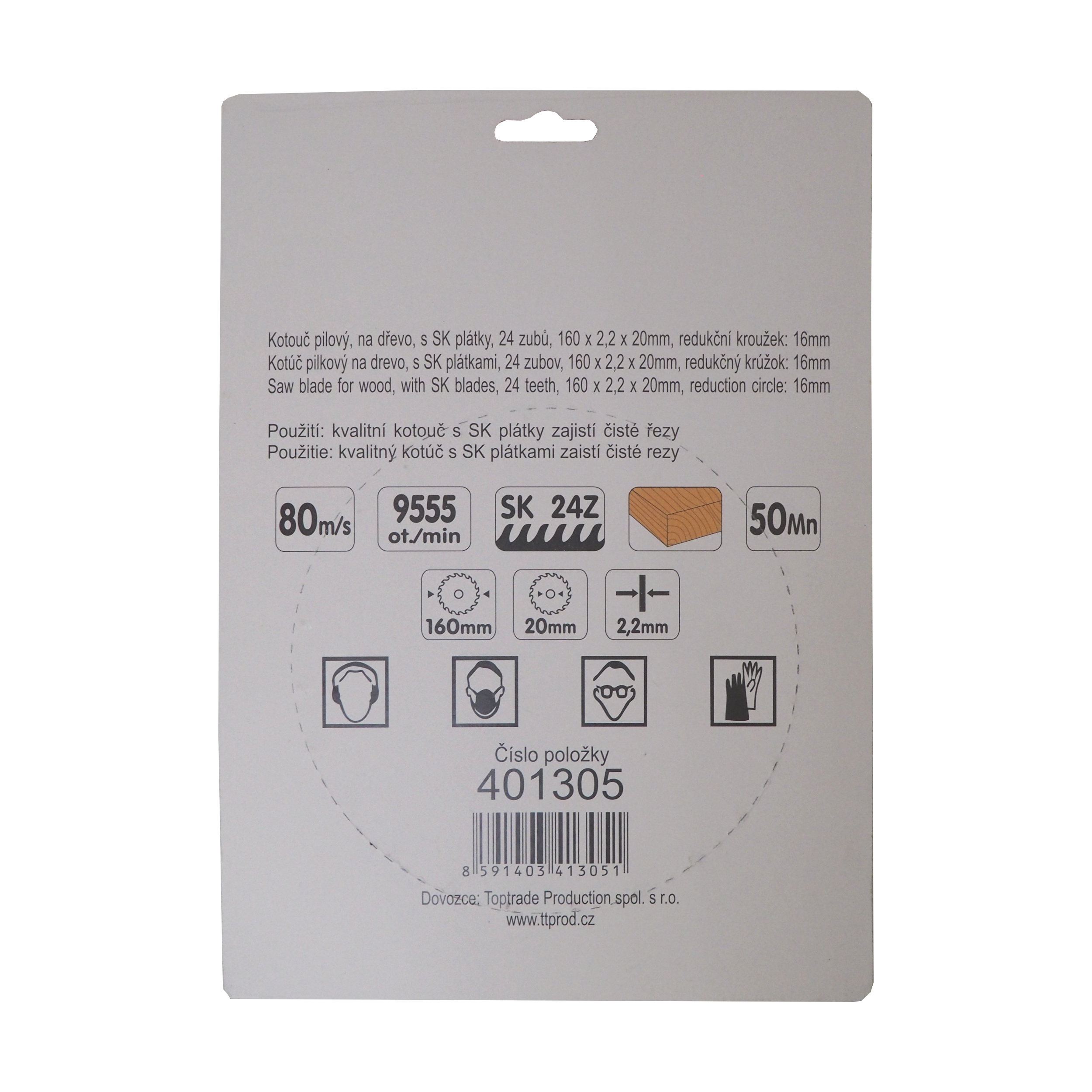 TOPTRADE pilový kotouč na dřevo 160×2,2×20/16 mm, 24 zubů, SK
