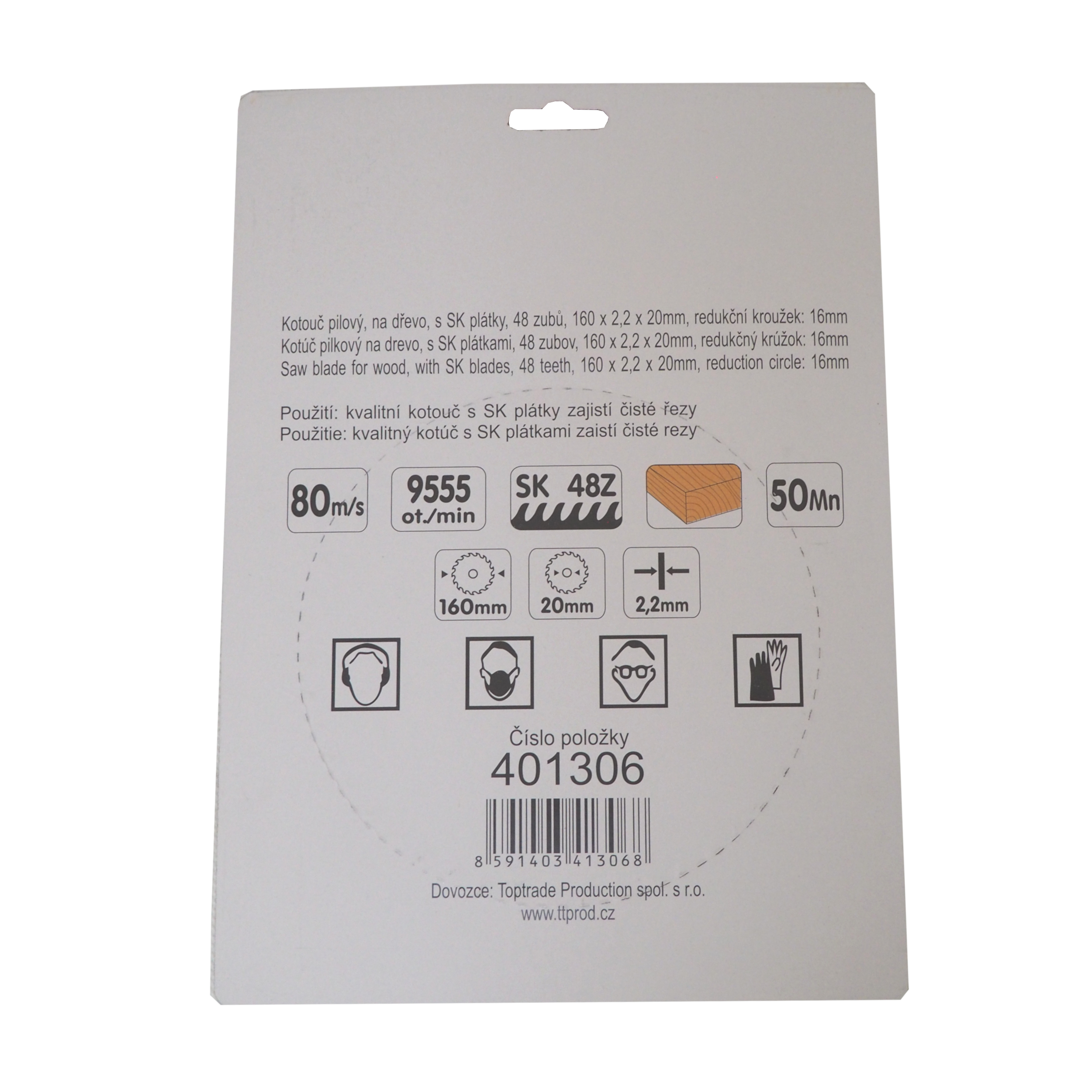 TOPTRADE pilový kotouč na dřevo 160×2,2×20/16 mm, 48 zubů (SK)