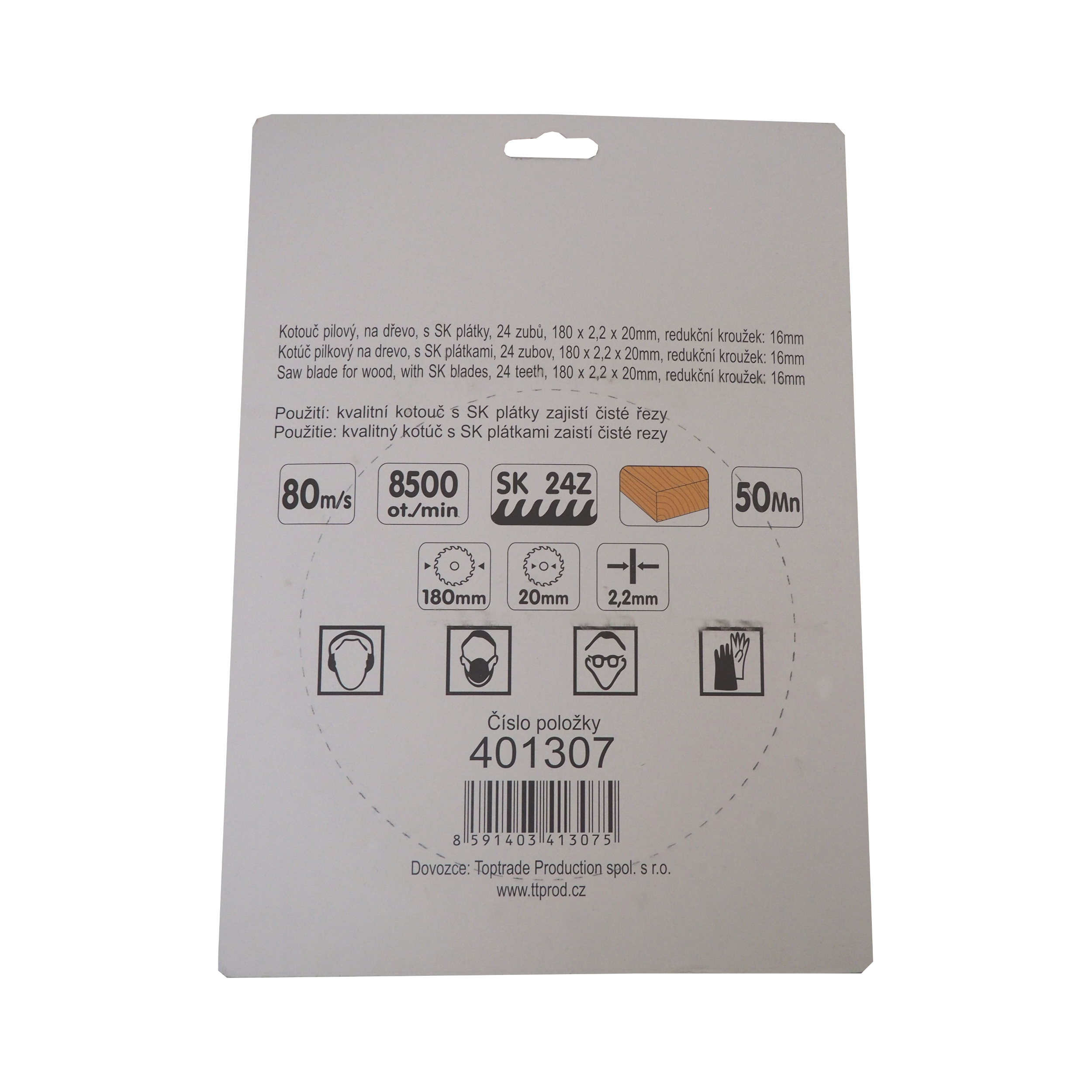 TOPTRADE pilový kotouč na dřevo 180 × 2,2 × 20/16 mm, 24 zubů, SK (ATB)