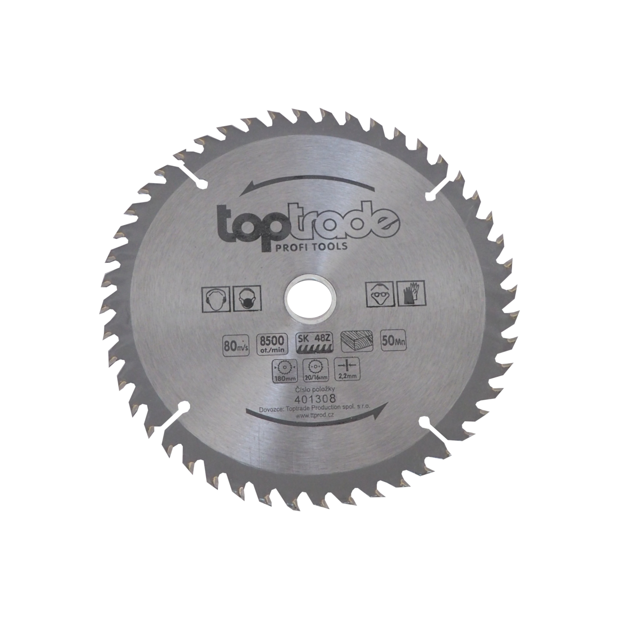 Levně TOPTRADE pilový kotouč na dřevo 180 × 2,2 × 20/16 mm, 48 zubů, SK plátky (48T, ATB (střídavě šikmé), upínání 20/16 mm)