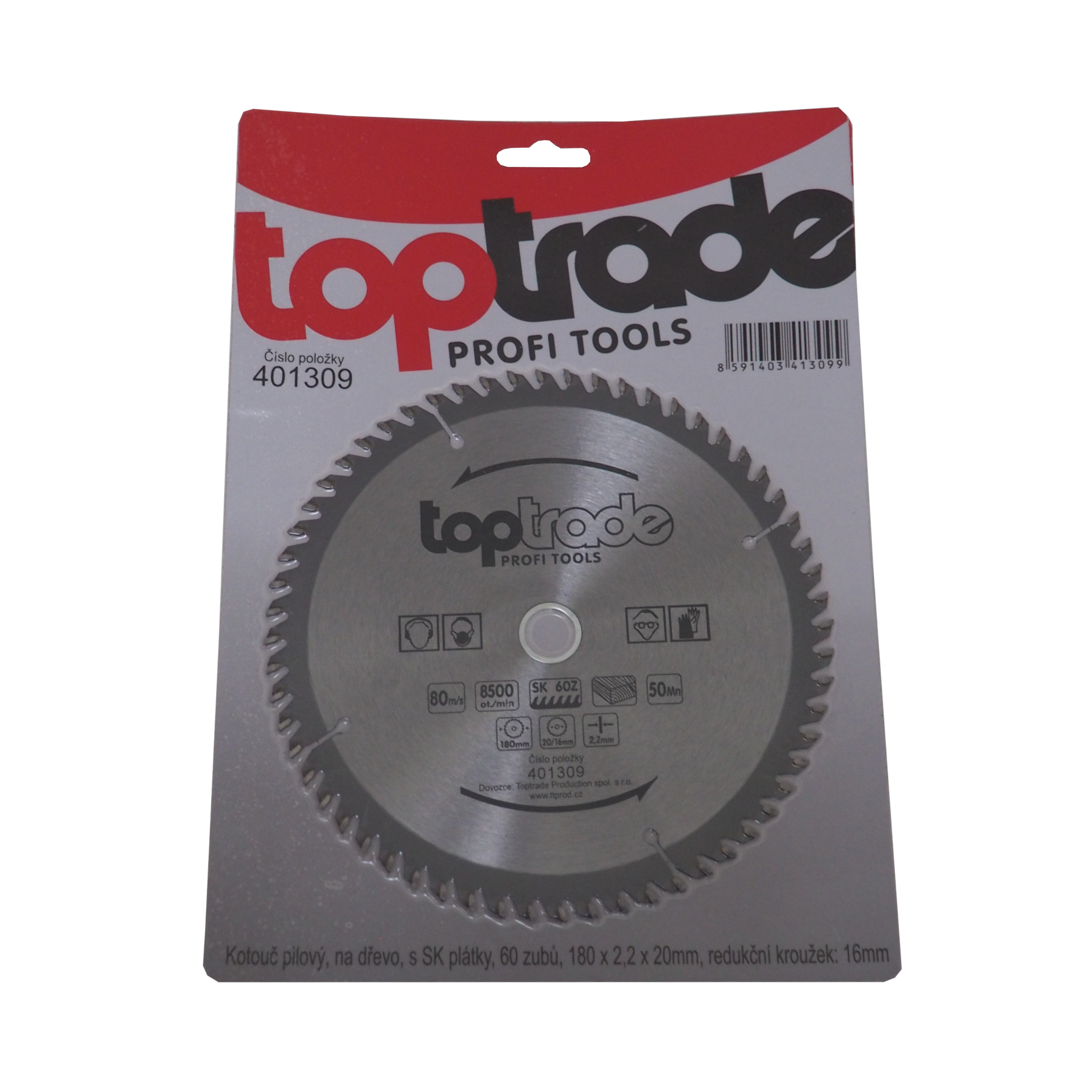 TOPTRADE pilový kotouč na dřevo 180 × 2,2 × 20/16 mm, 60 zubů (SK)