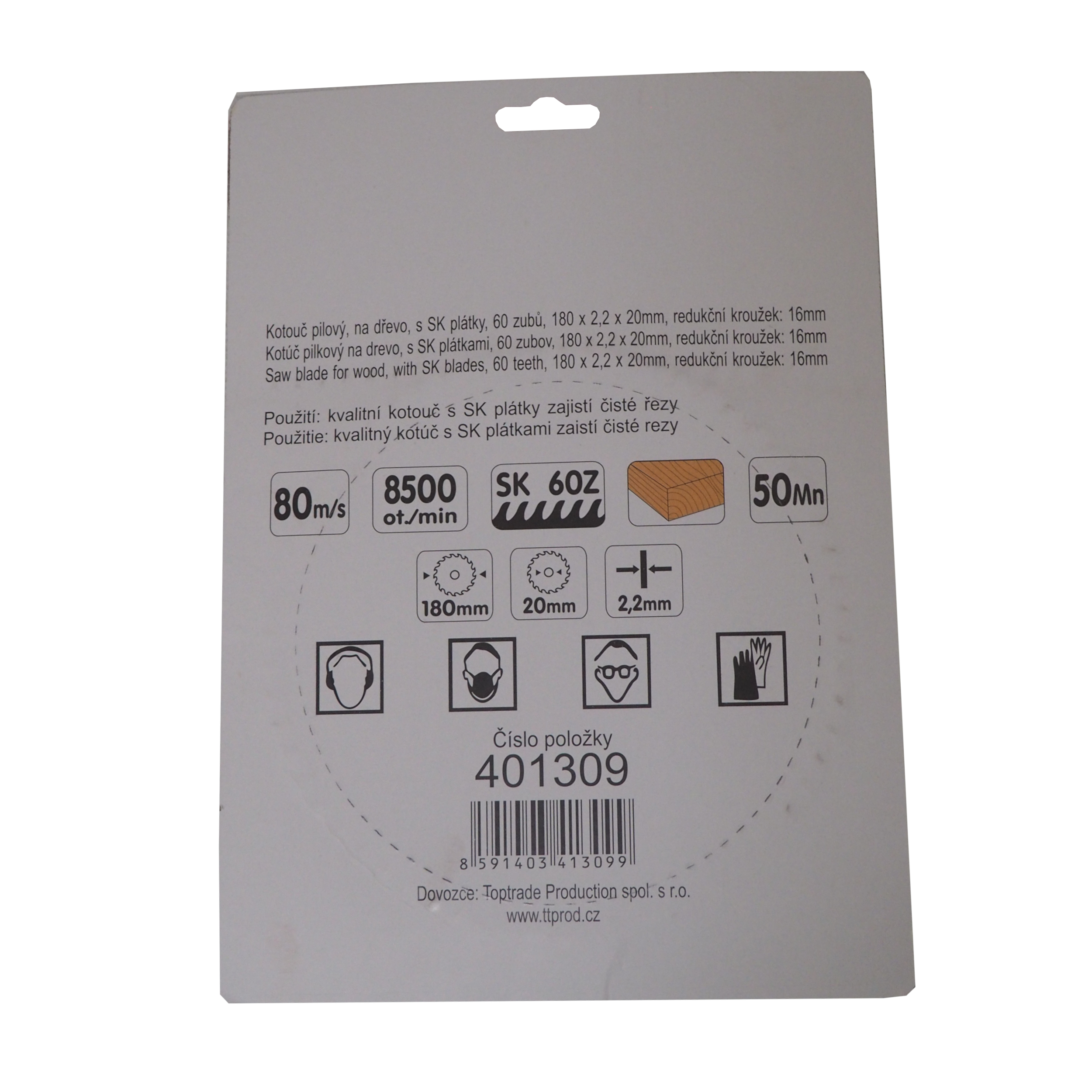 TOPTRADE pilový kotouč na dřevo 180 × 2,2 × 20/16 mm, 60 zubů (SK)