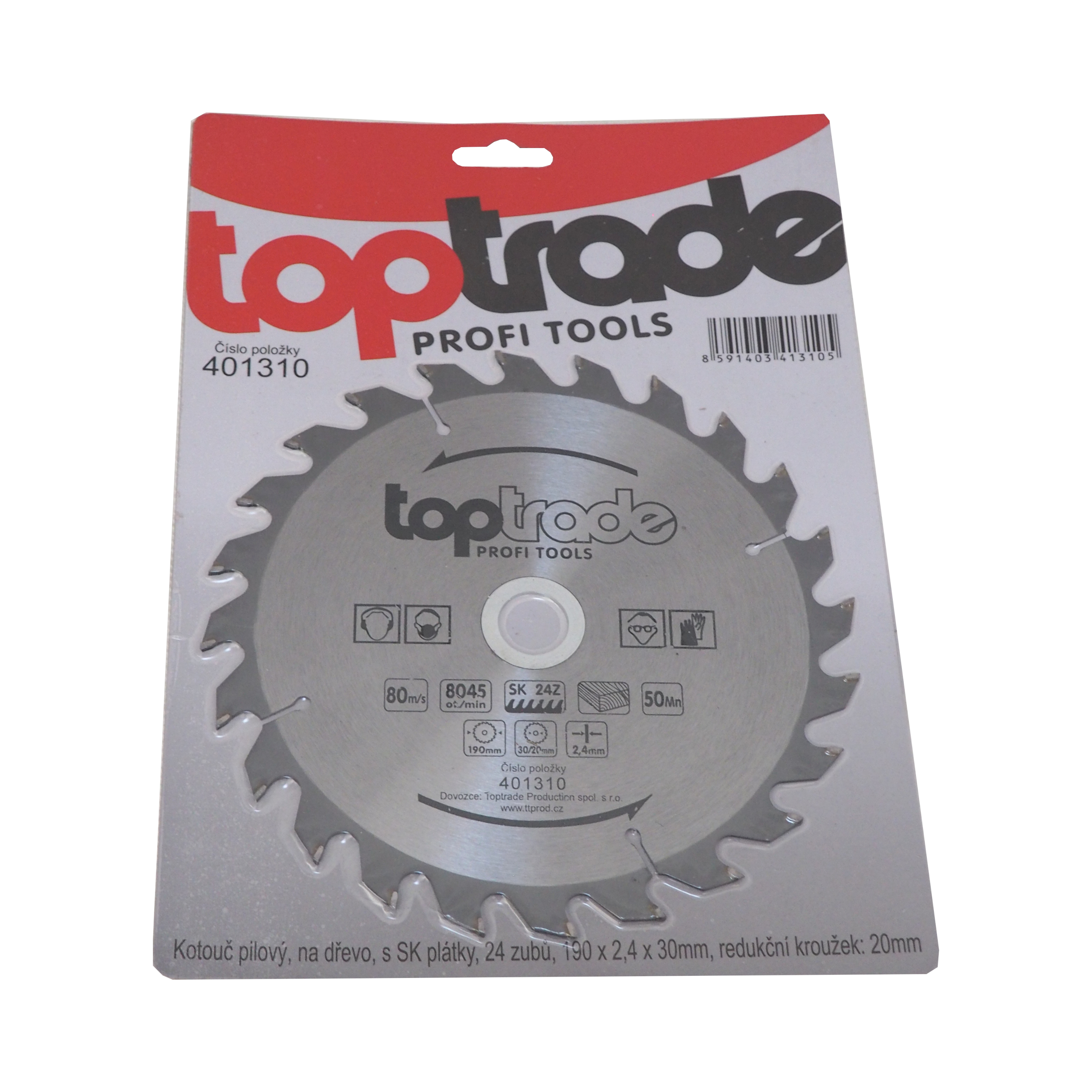 TOPTRADE pilový kotouč na dřevo 190×2,4×30/20 mm, 24 zubů (SK)