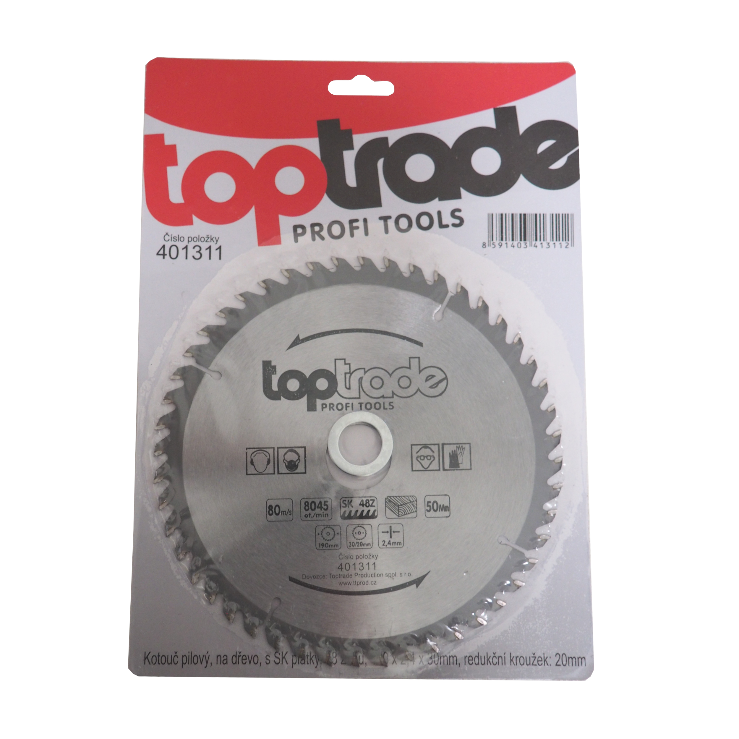 TOPTRADE pilový kotouč na dřevo 190 × 2,4 × 30/20 mm, 48 zubů, SK
