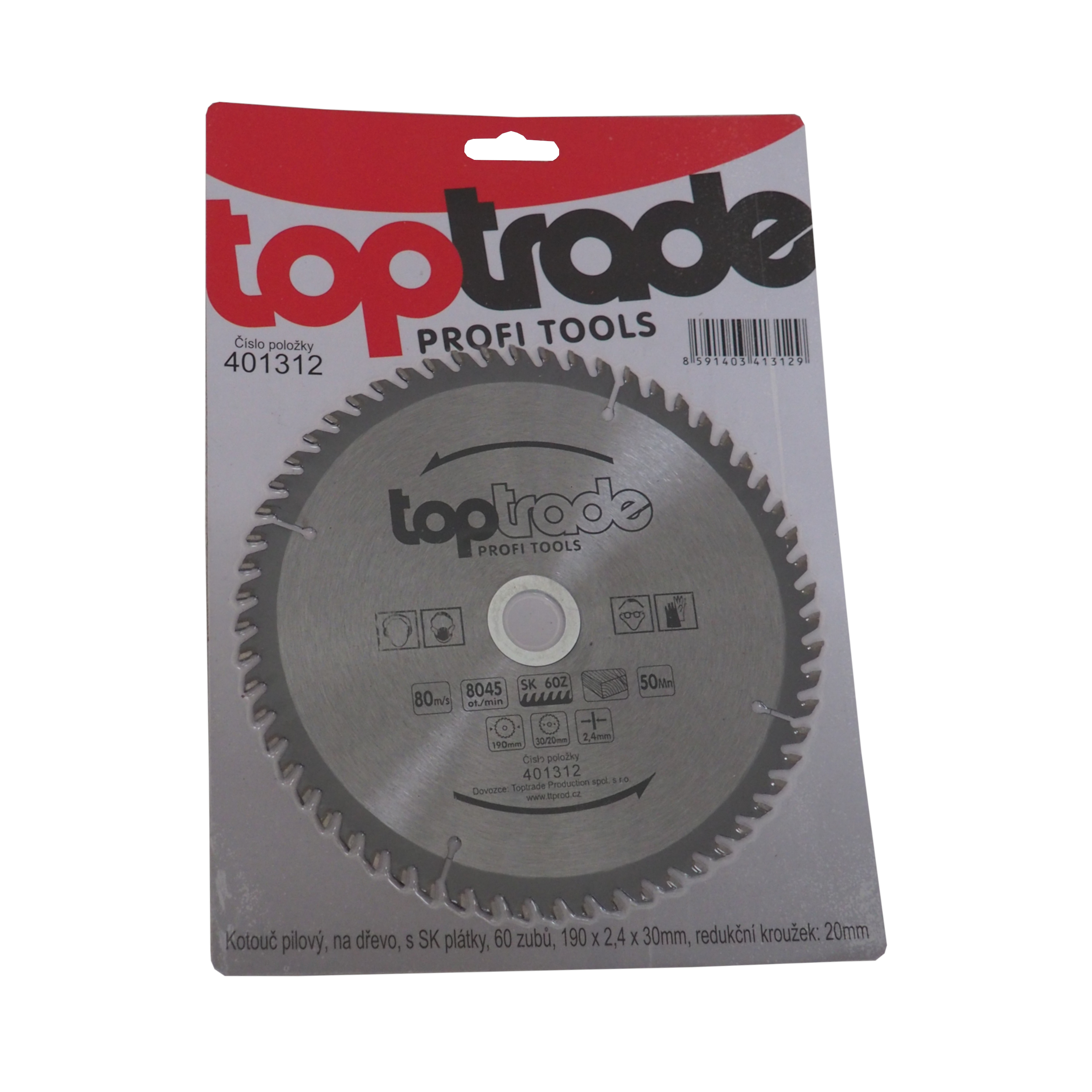 TOPTRADE pilový kotouč na dřevo 190 × 2,4 × 30/20 mm, 60 zubů (SK)