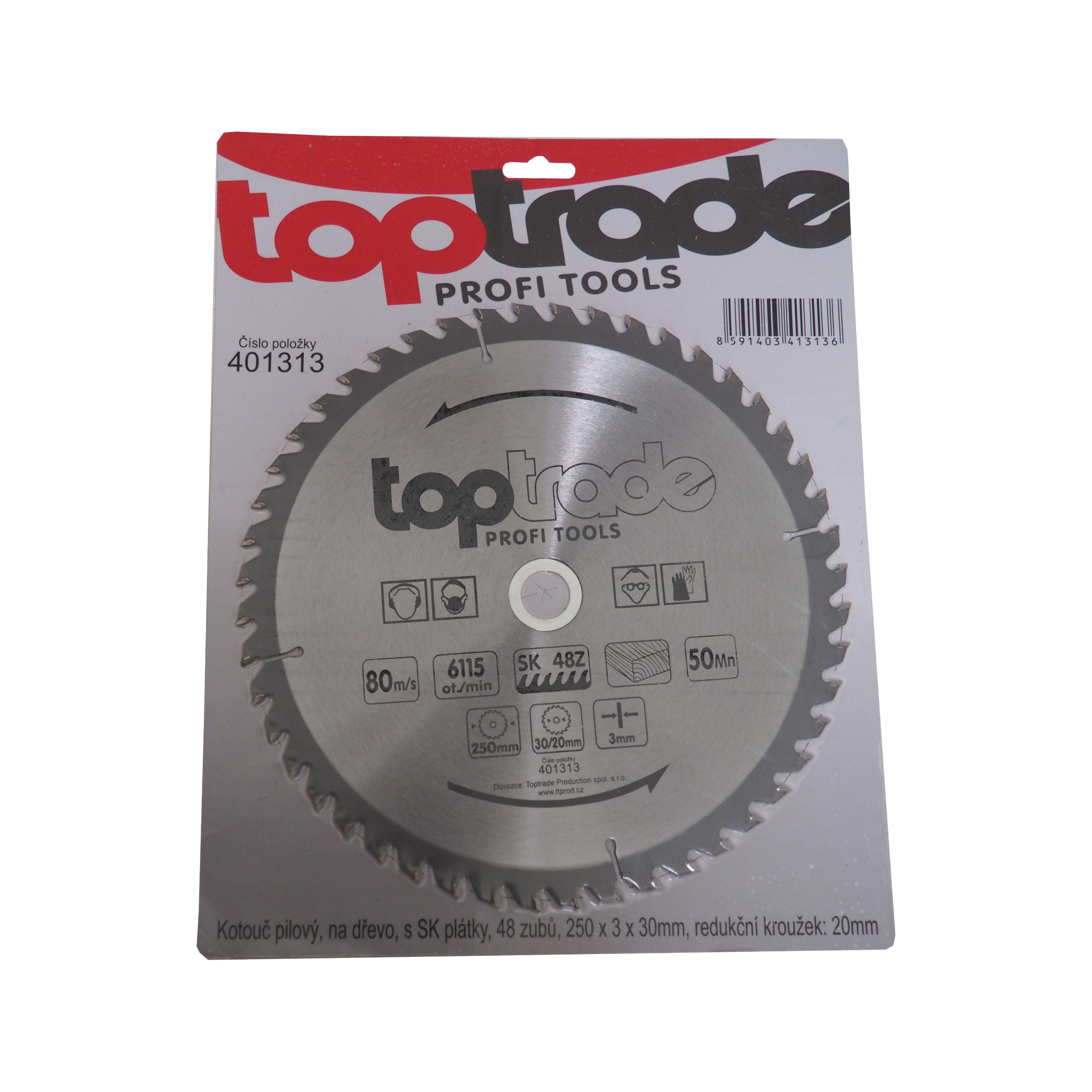 TOPTRADE pilový kotouč na dřevo 250 × 3 × 30/20 mm, 48 zubů, SK