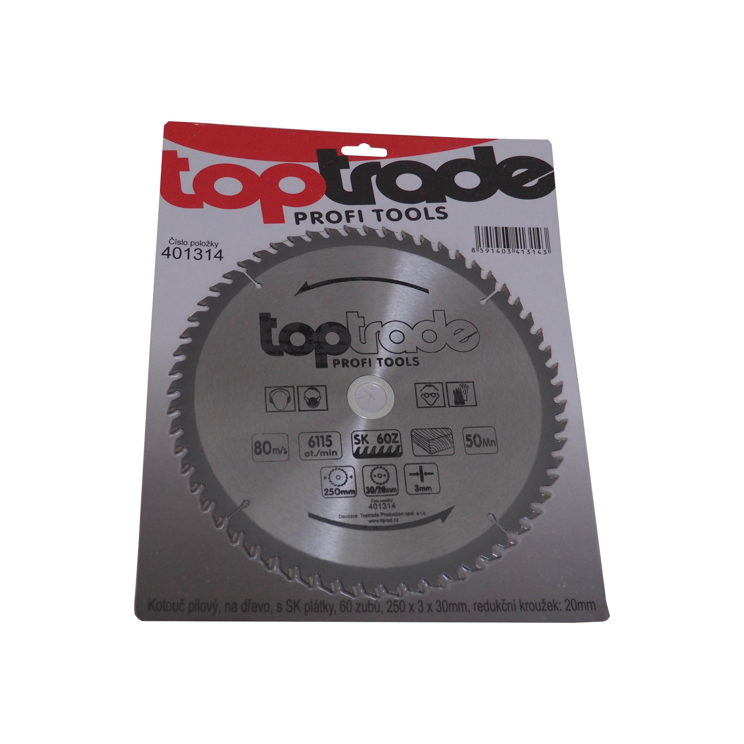 TOPTRADE pilový kotouč na dřevo 250 × 3 × 30/20 mm, 60 zubů, SK