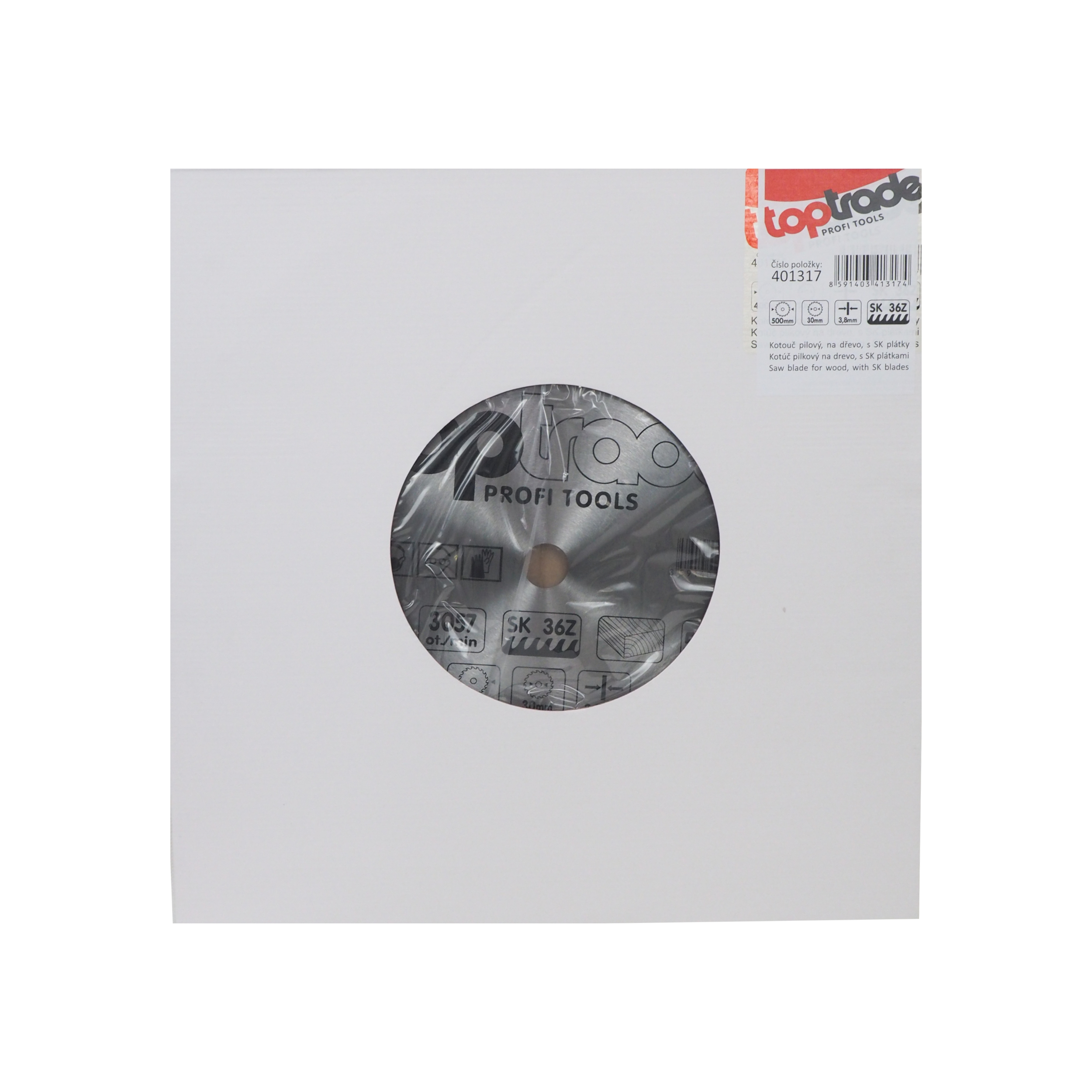 TOPTRADE pilový kotouč na dřevo 500×3,8×30 mm, 36 zubů (SK)