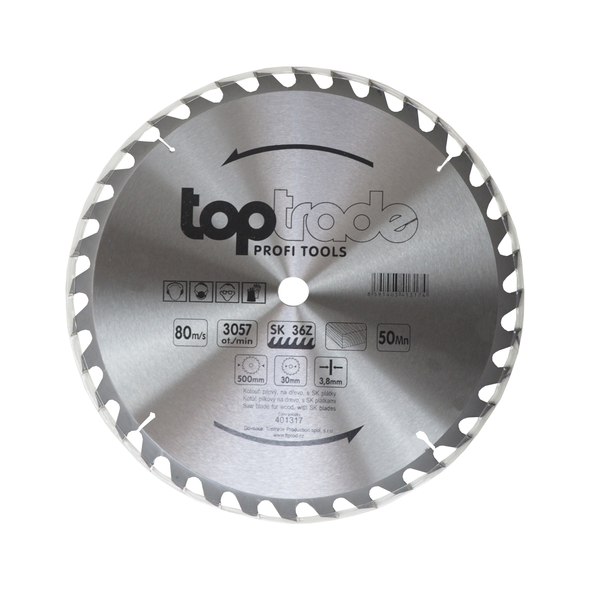 TOPTRADE pilový kotouč na dřevo 500×3,8×30 mm, 36 zubů (SK)
