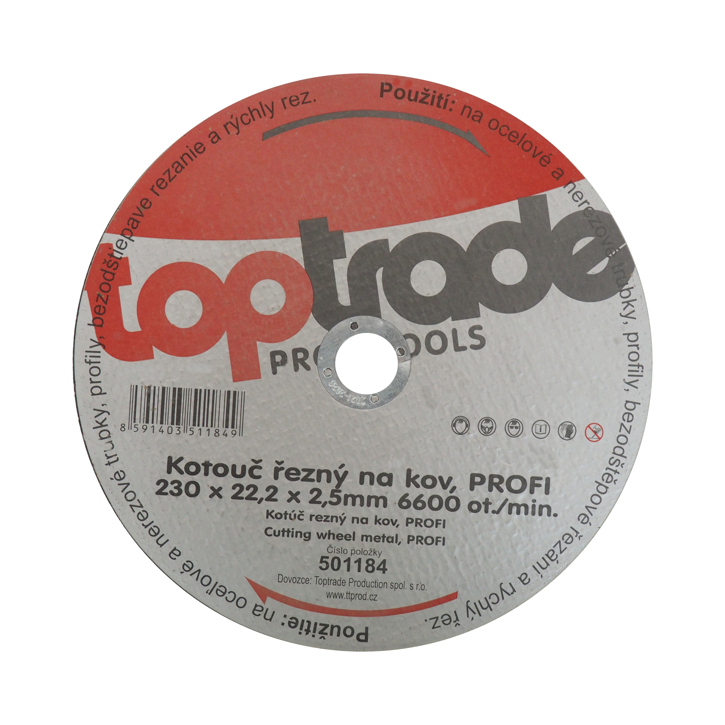 TOPTRADE řezný kotouč na kov 230 x 22,2 x 2,5 mm
