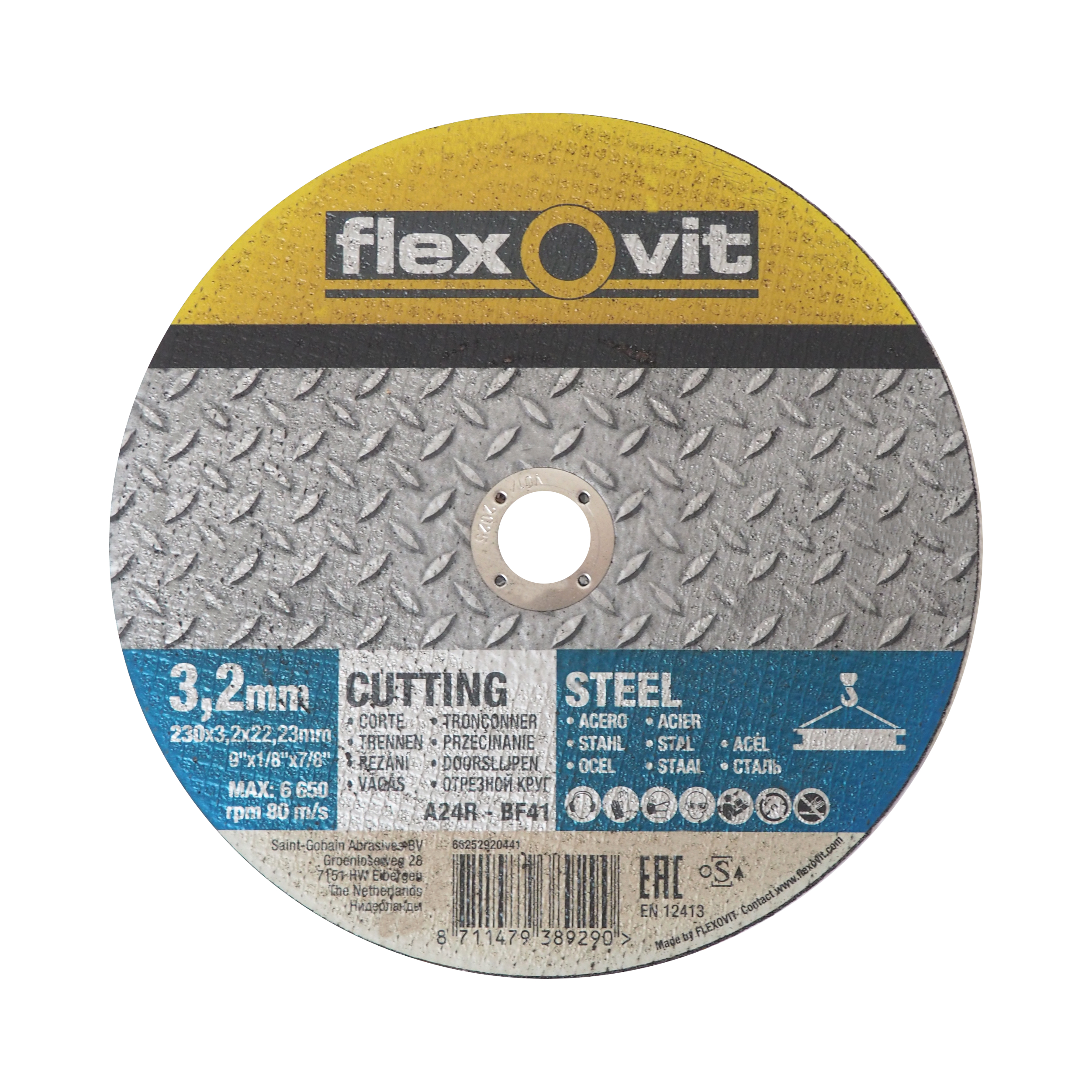 Řezný kotouč Flexovit na kov 230 × 3,5 mm, otvor 22,23 mm – PROFI