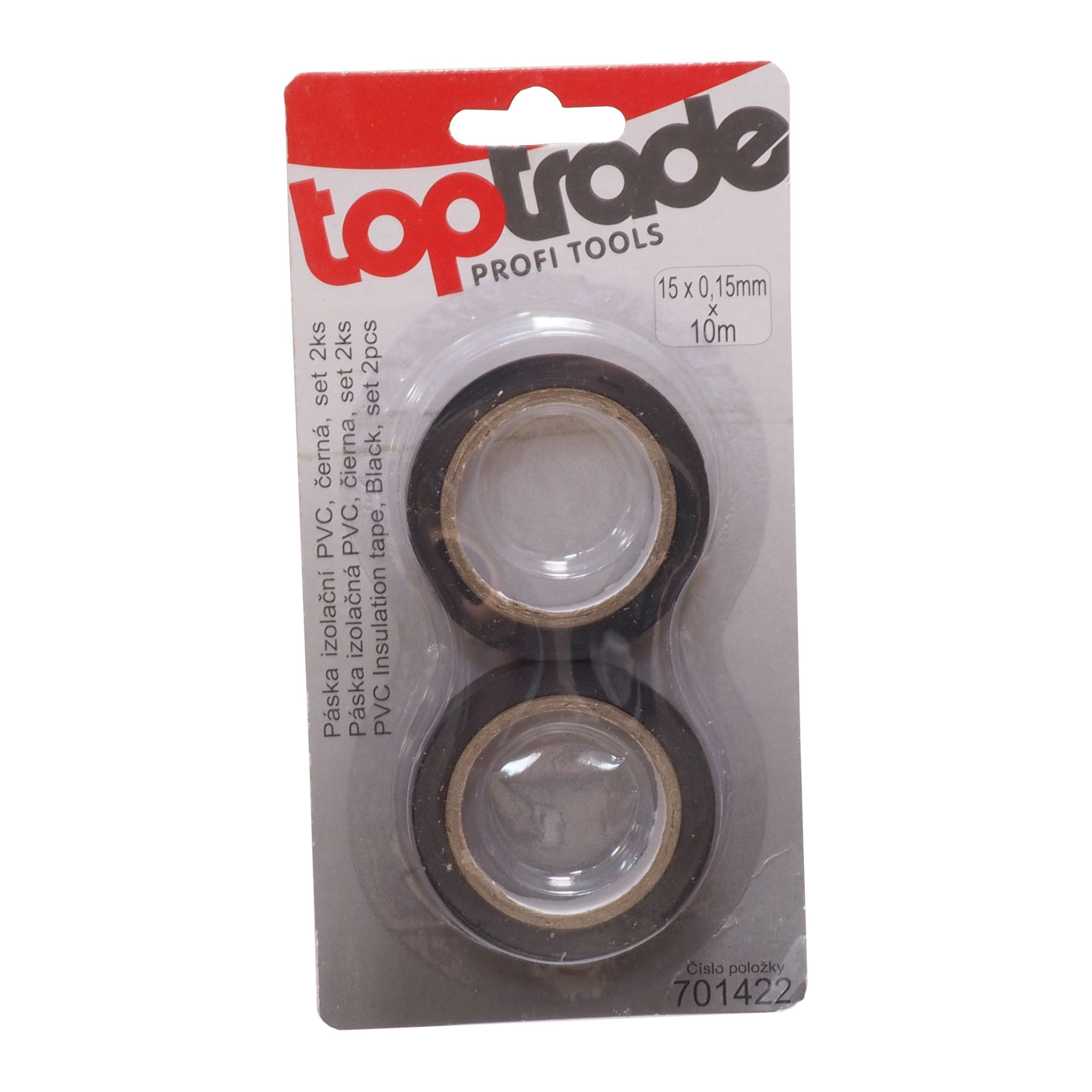 TOPTRADE elektroizolační PVC páska, černá, 15 mm × 0,15 mm × 10 m, 2 ks
