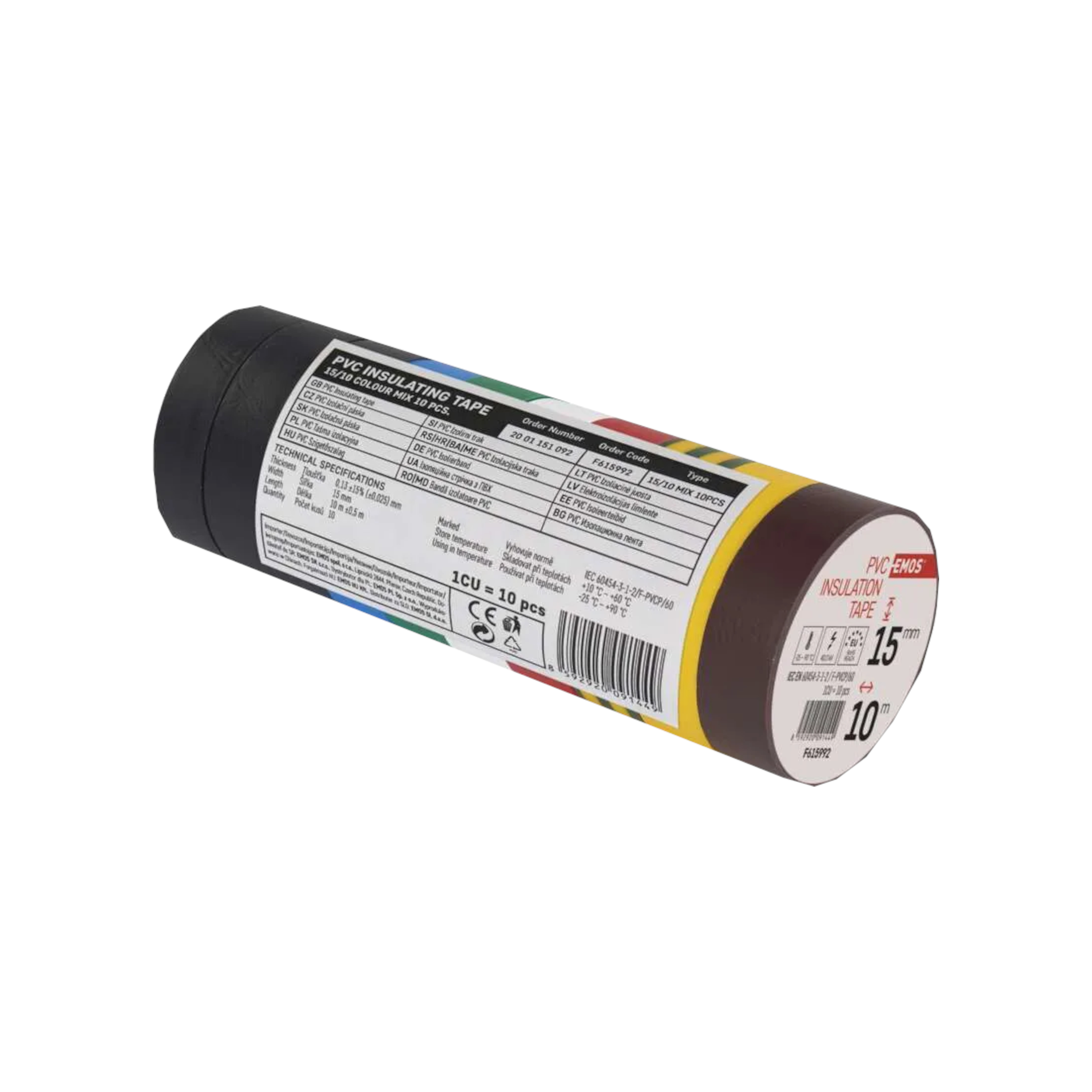Elektroizolační PVC páska 15 mm × 10 m (10 ks), mix barev