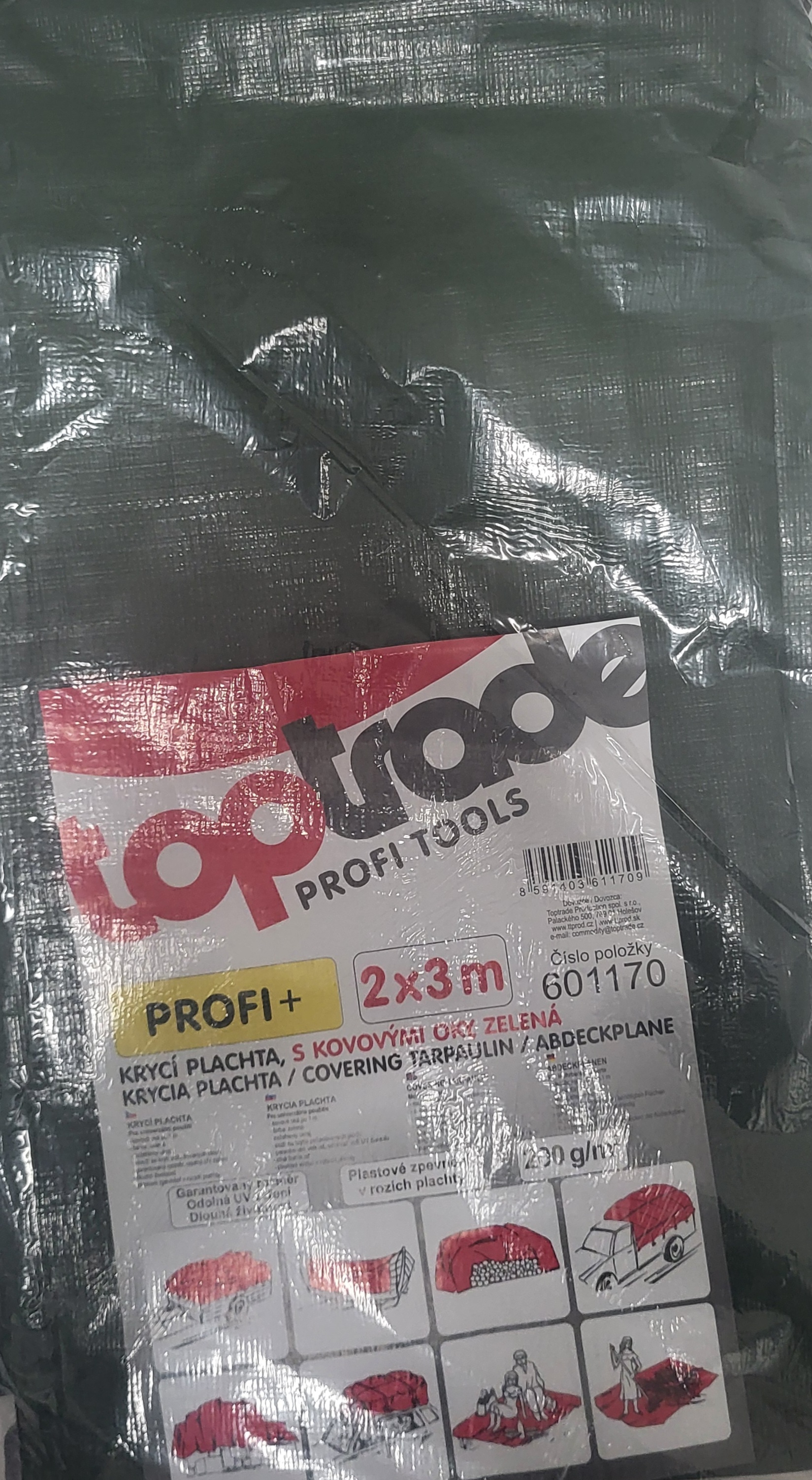 TOPTRADE krycí plachta 4 × 6 m, 200 g/m² – zelená