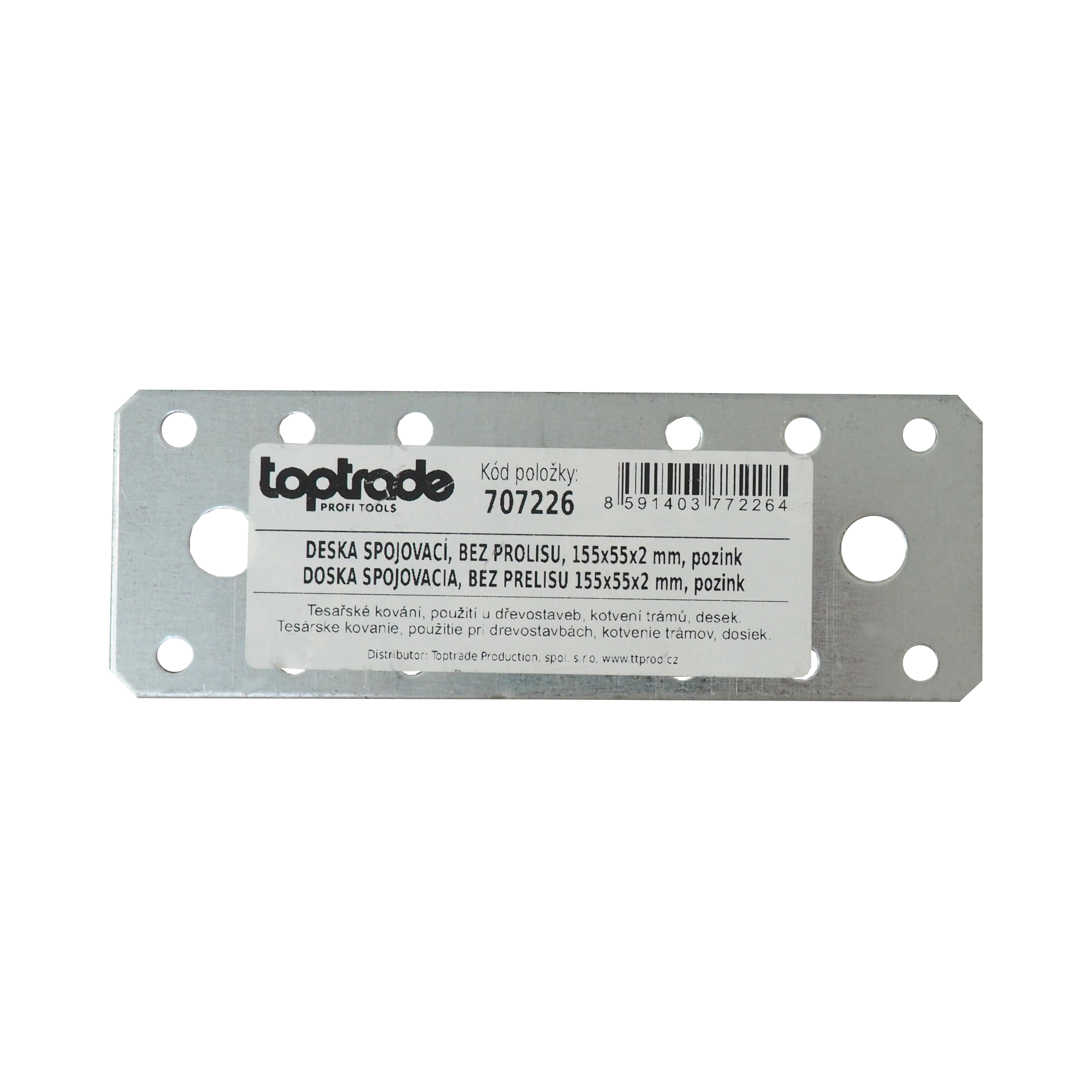 TOPTRADE spojovací deska plochá 155×55×2 mm, pozink (bez prolisu)