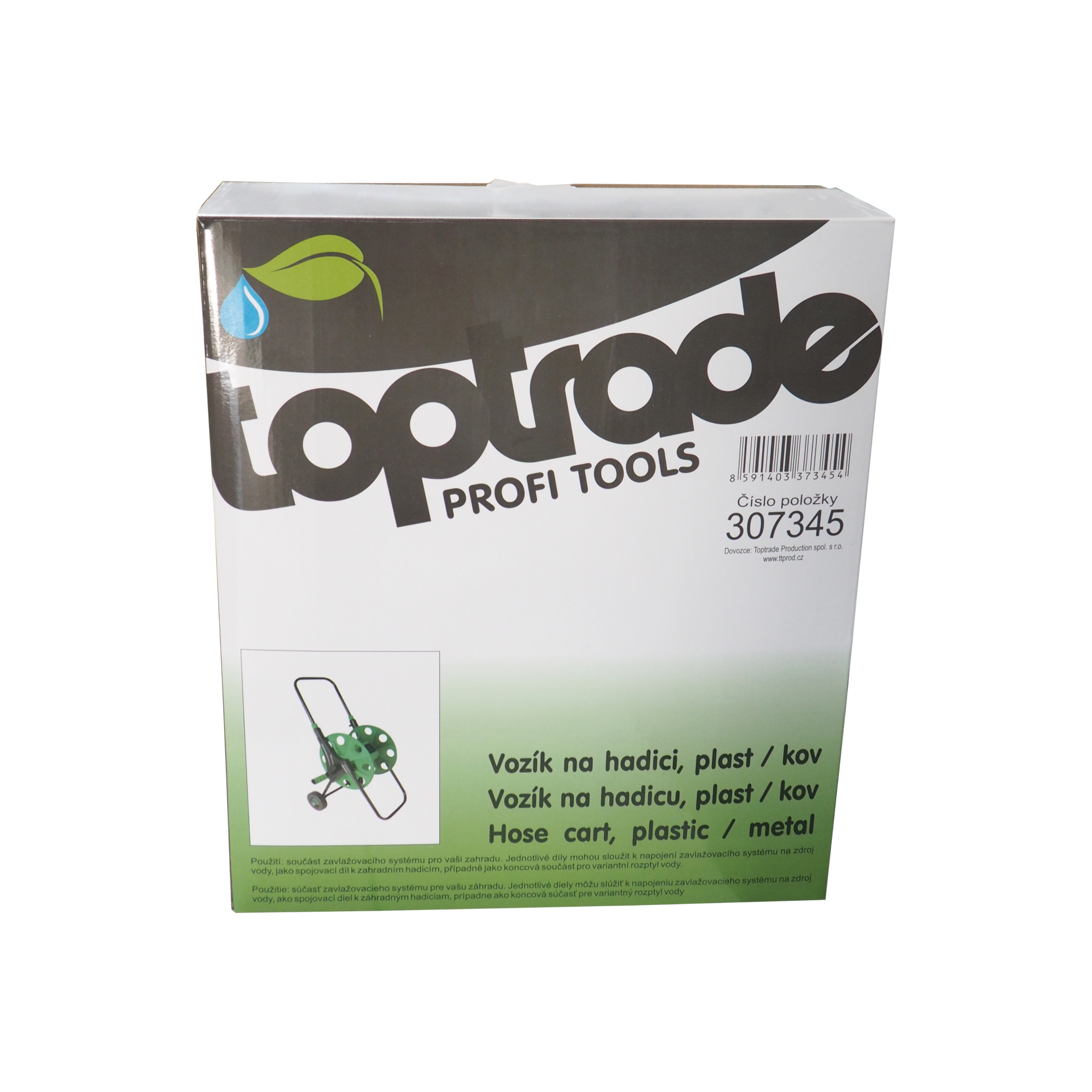 TOPTRADE vozík na hadici, plast/kov – kapacita 60 m (1/2'')
