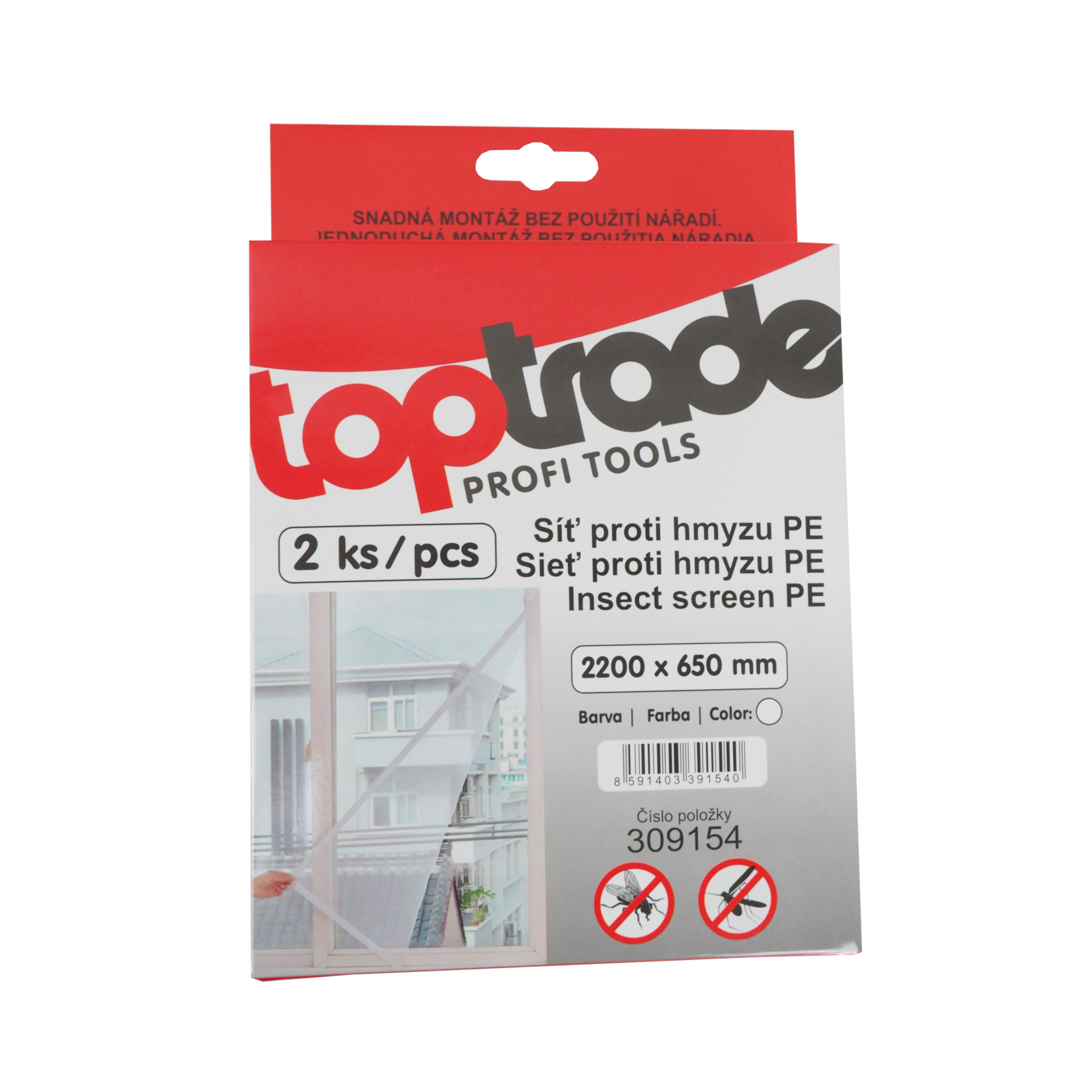 TOPTRADE síť proti hmyzu PE na balkón – 2 ks (2200 × 650 mm)