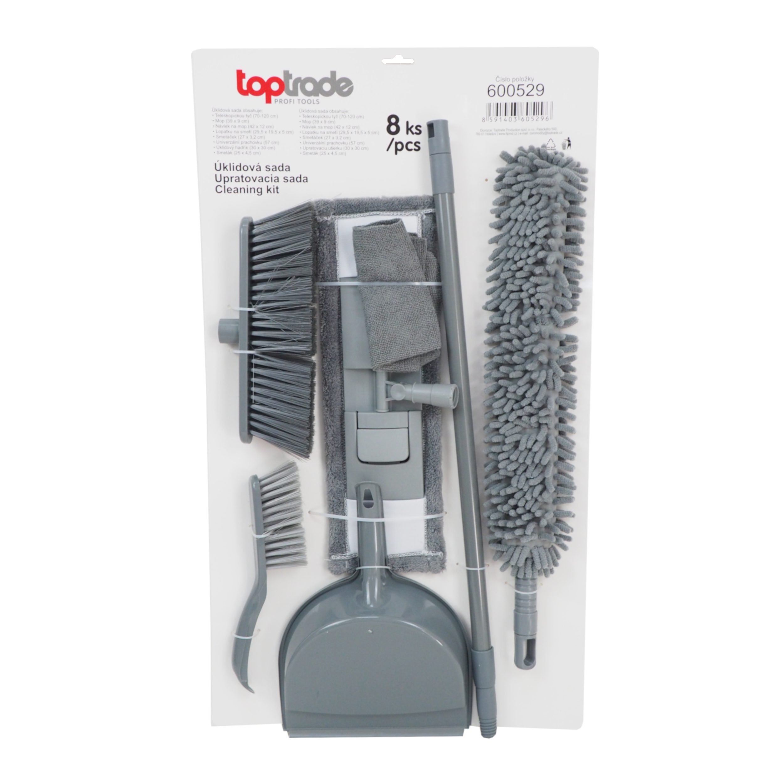 TOPTRADE úklidová sada 8 ks s teleskopickou tyčí 70–120 cm
