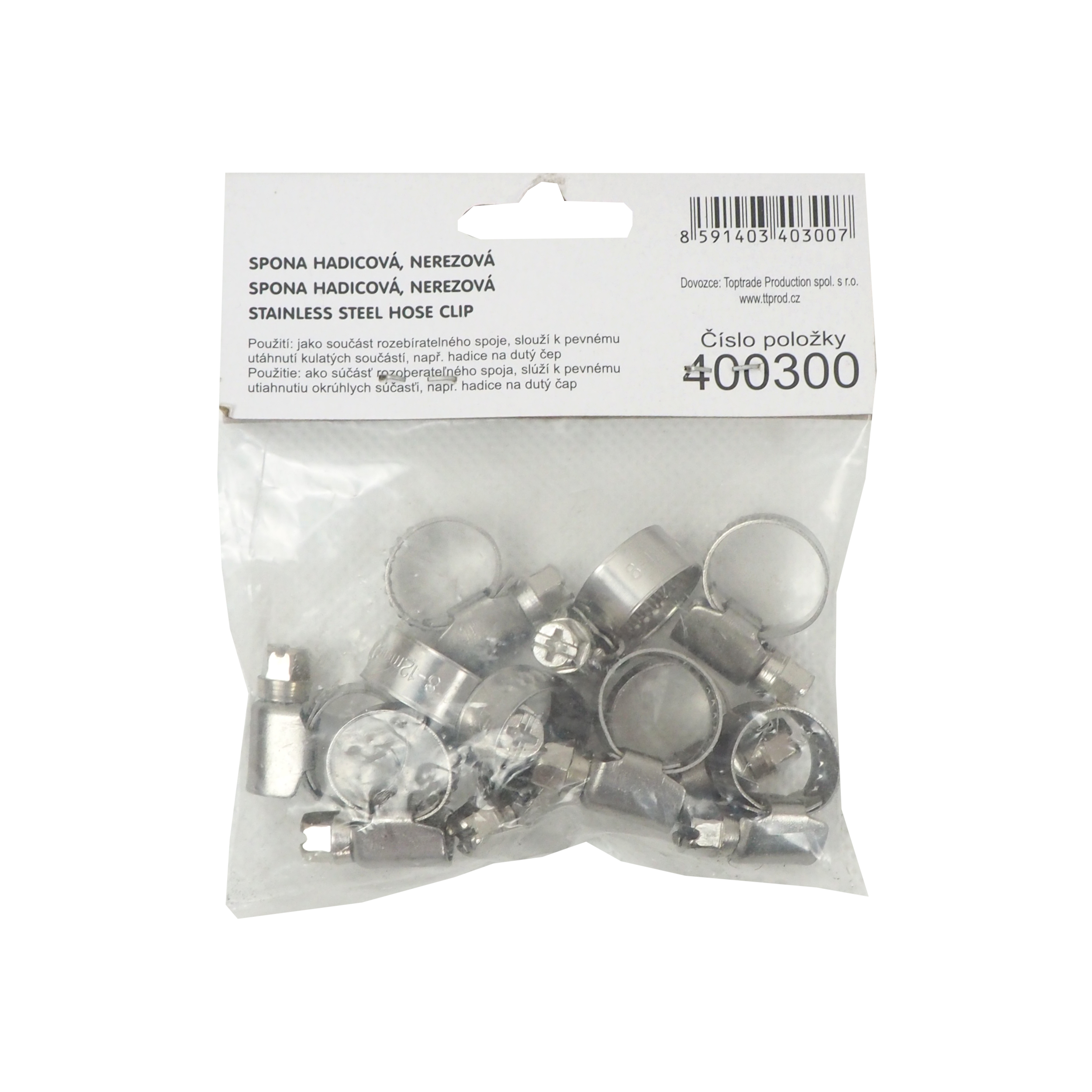 TOPTRADE nerezová hadicová spona 8–12 mm, sada 10 ks (páska 9 mm)