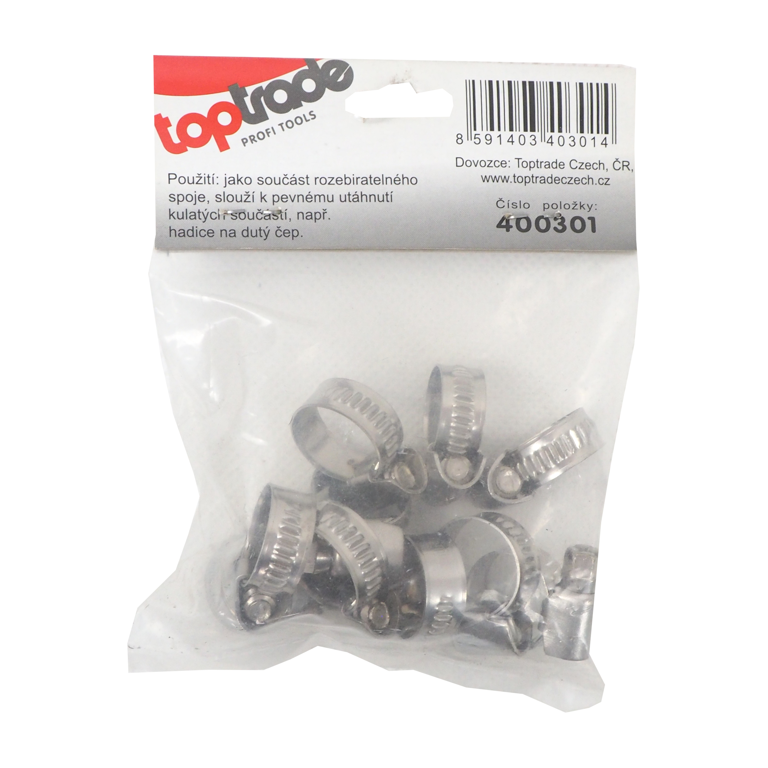 TOPTRADE hadicové spony nerez 10–16 mm, šířka 9 mm, sada 10 ks