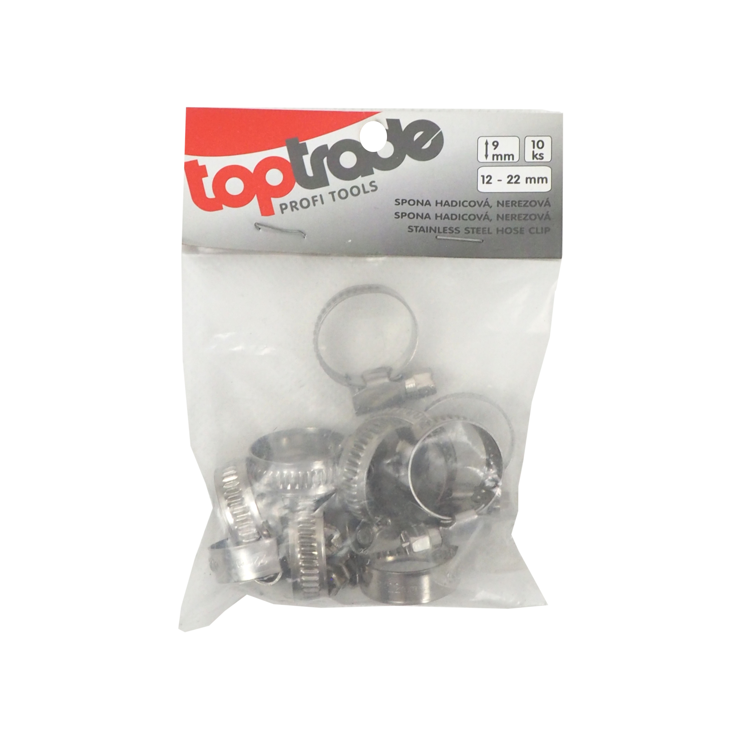 TOPTRADE nerezové hadicové spony 12–22 mm, sada 10 ks