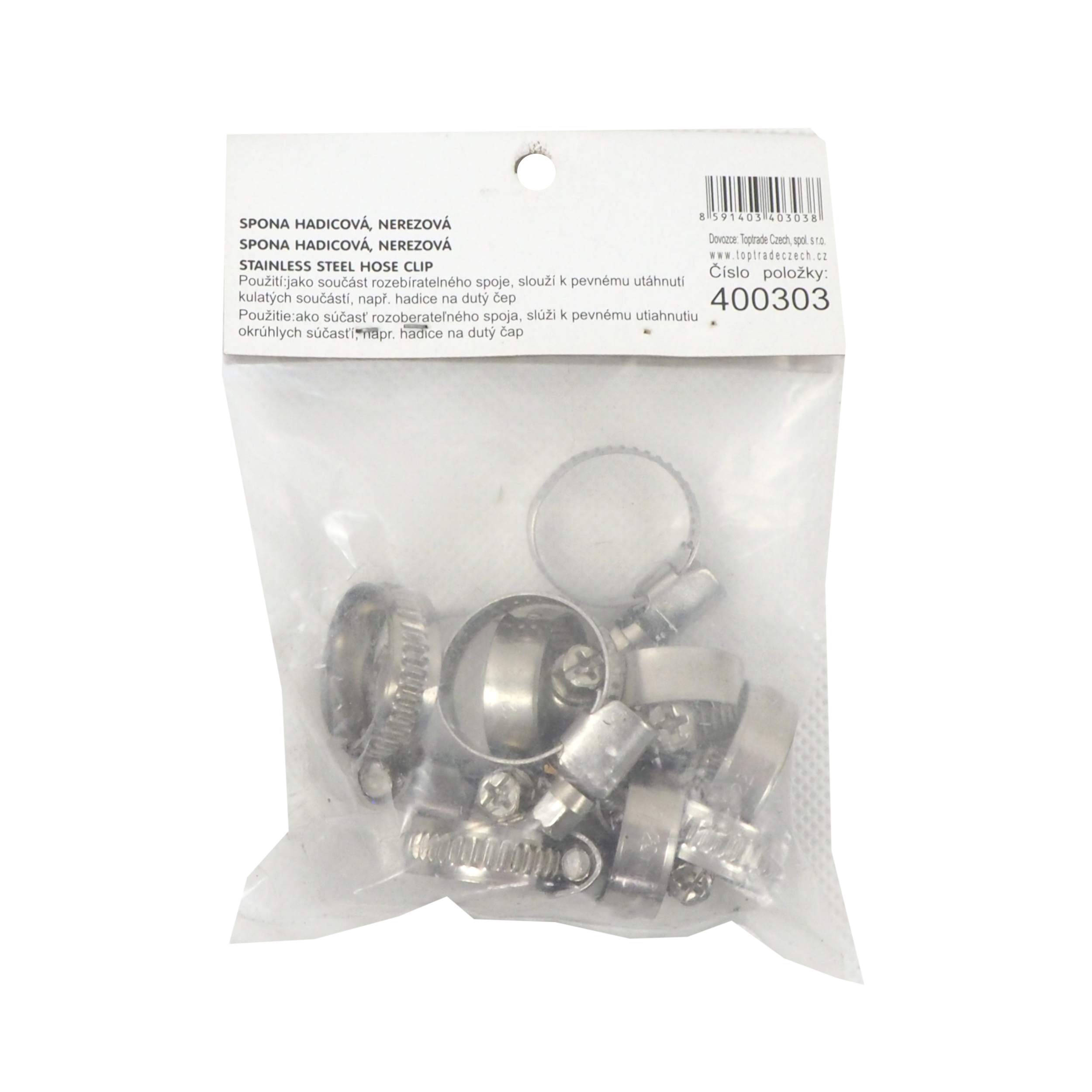 TOPTRADE nerezové hadicové spony 12–22 mm, sada 10 ks