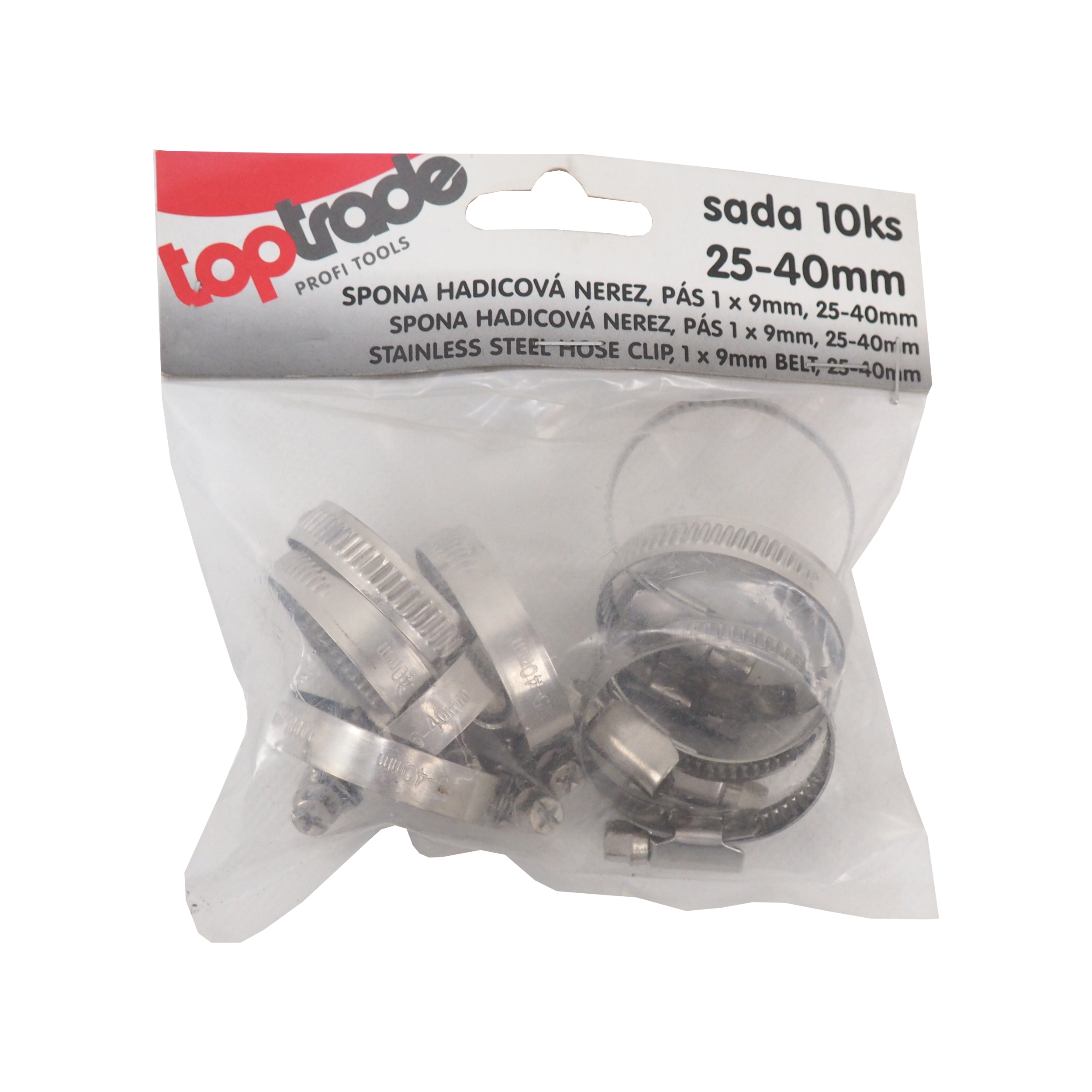TOPTRADE nerezové hadicové spony 25–40 mm, sada 10 ks