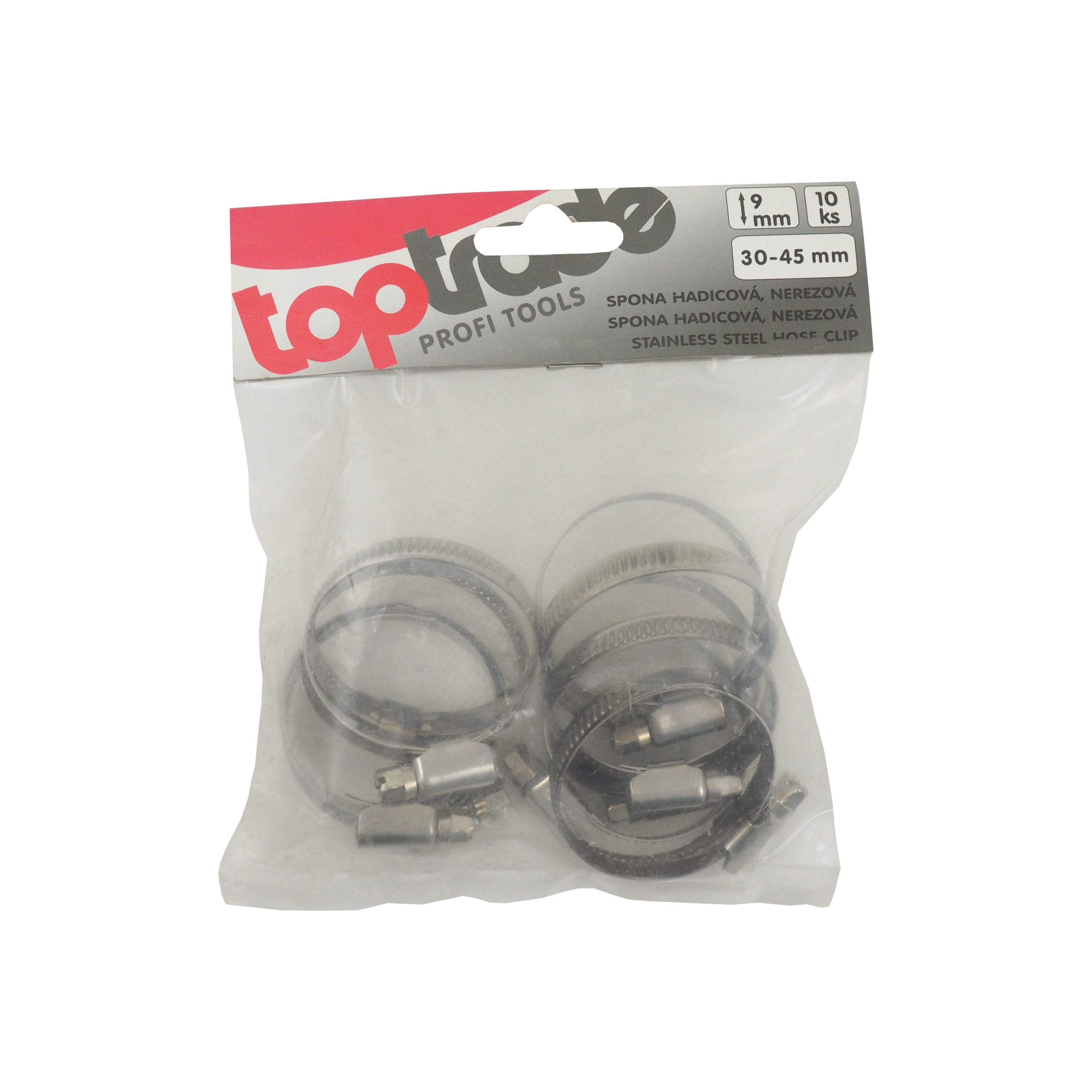 TOPTRADE nerezové hadicové spony 30–45 mm, sada 10 ks