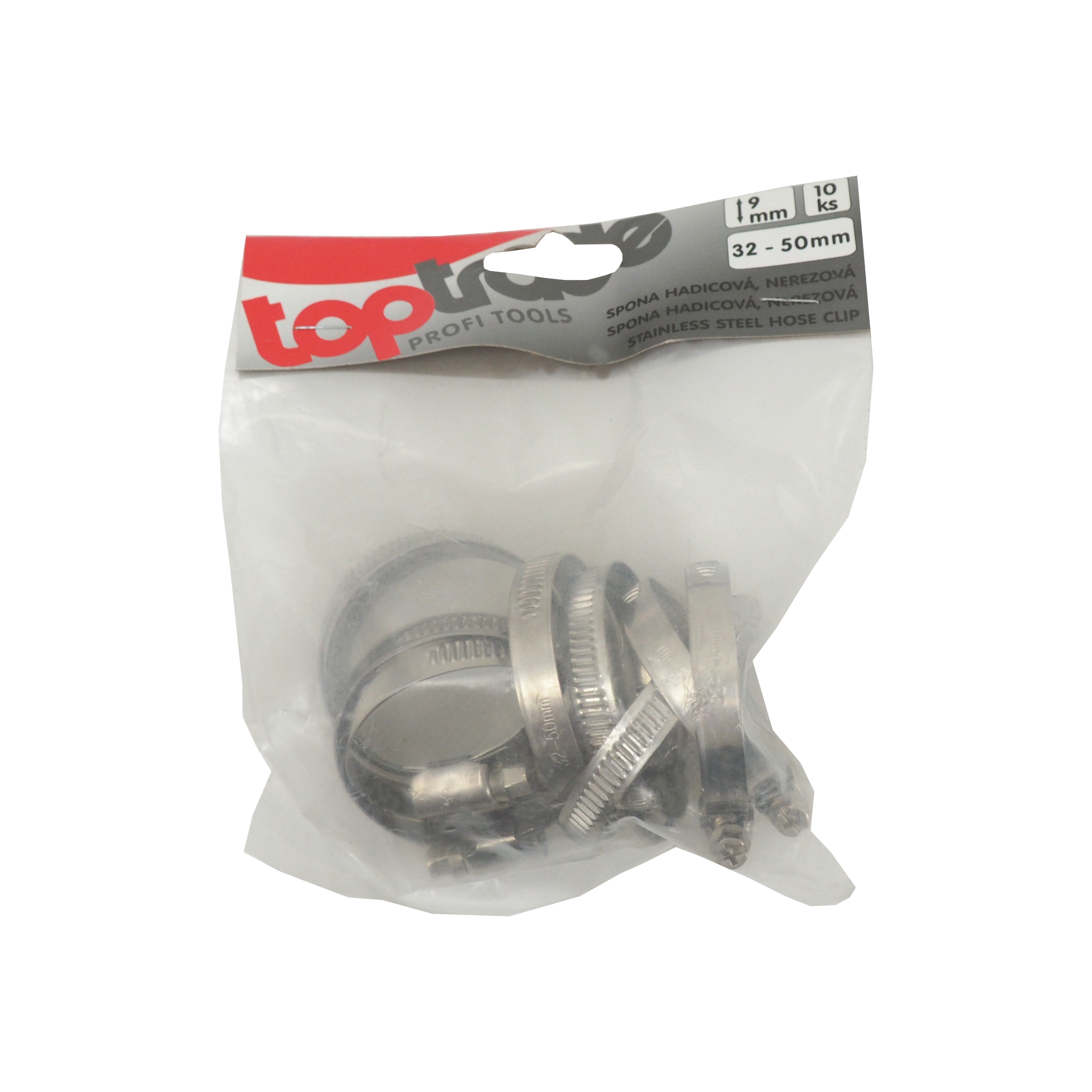 TOPTRADE hadicové spony nerez 32–50 mm, 9 mm, 10 ks