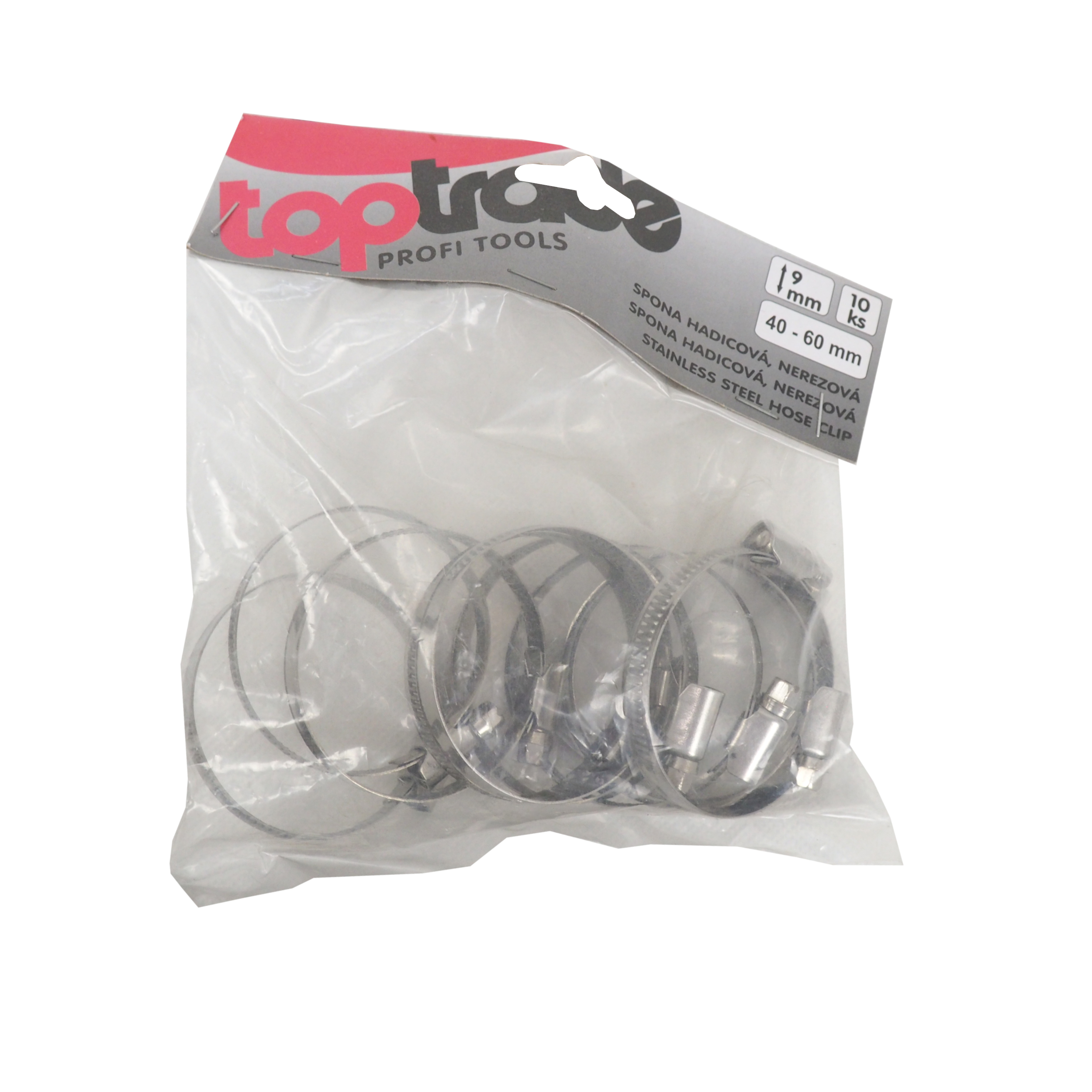 Sada nerezových hadicových spon TOPTRADE 40–60 mm (10 ks)