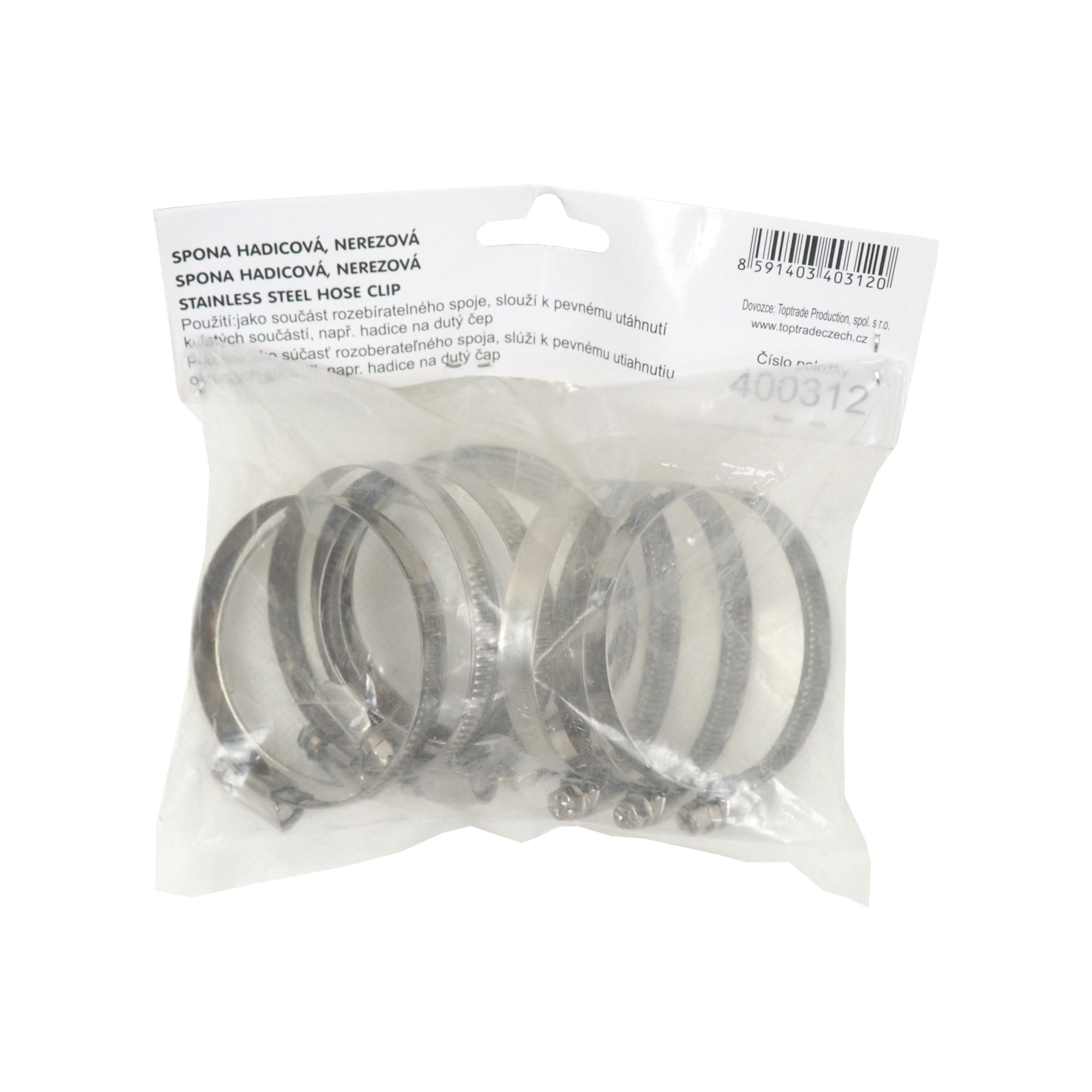 TOPTRADE nerezové hadicové spony 50–70 mm, sada 10 ks (páska 9 mm)